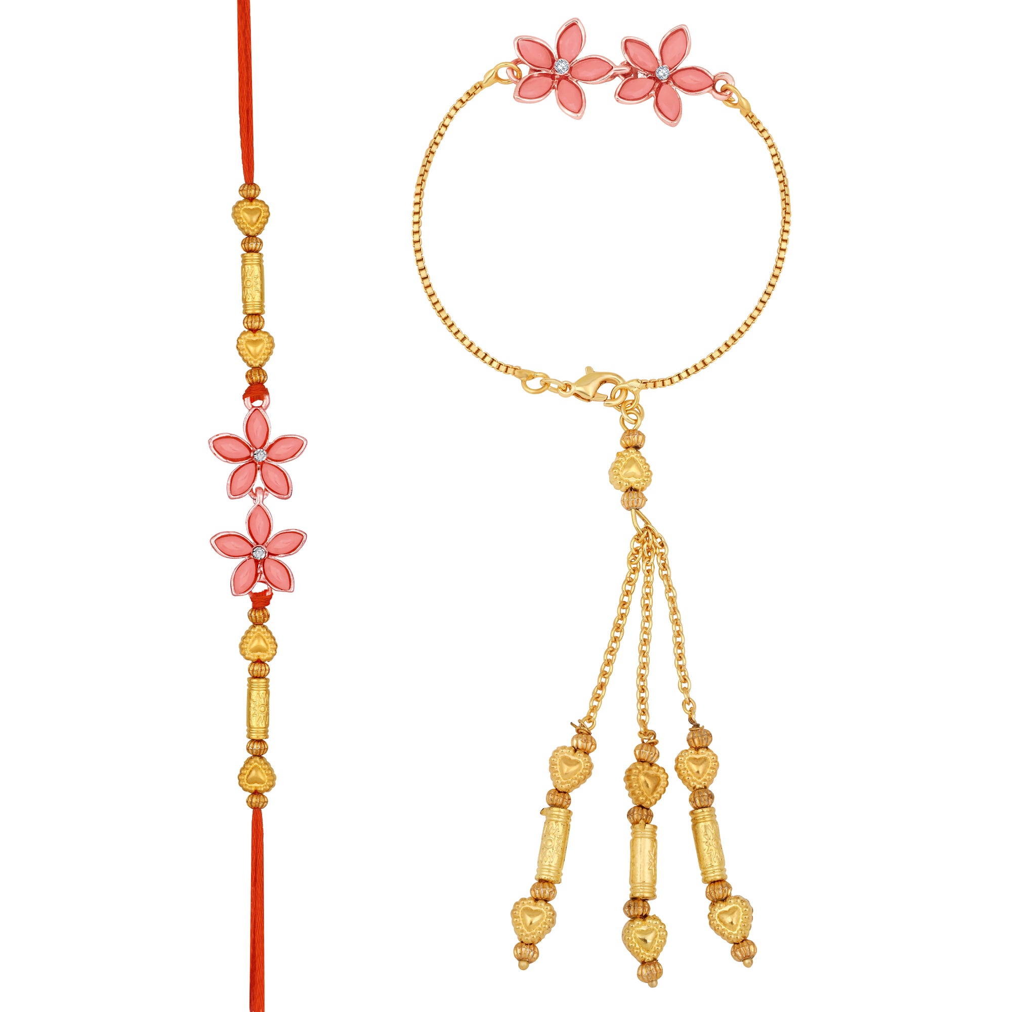 Carrot Pink Crystals Floral Couple Rakhi