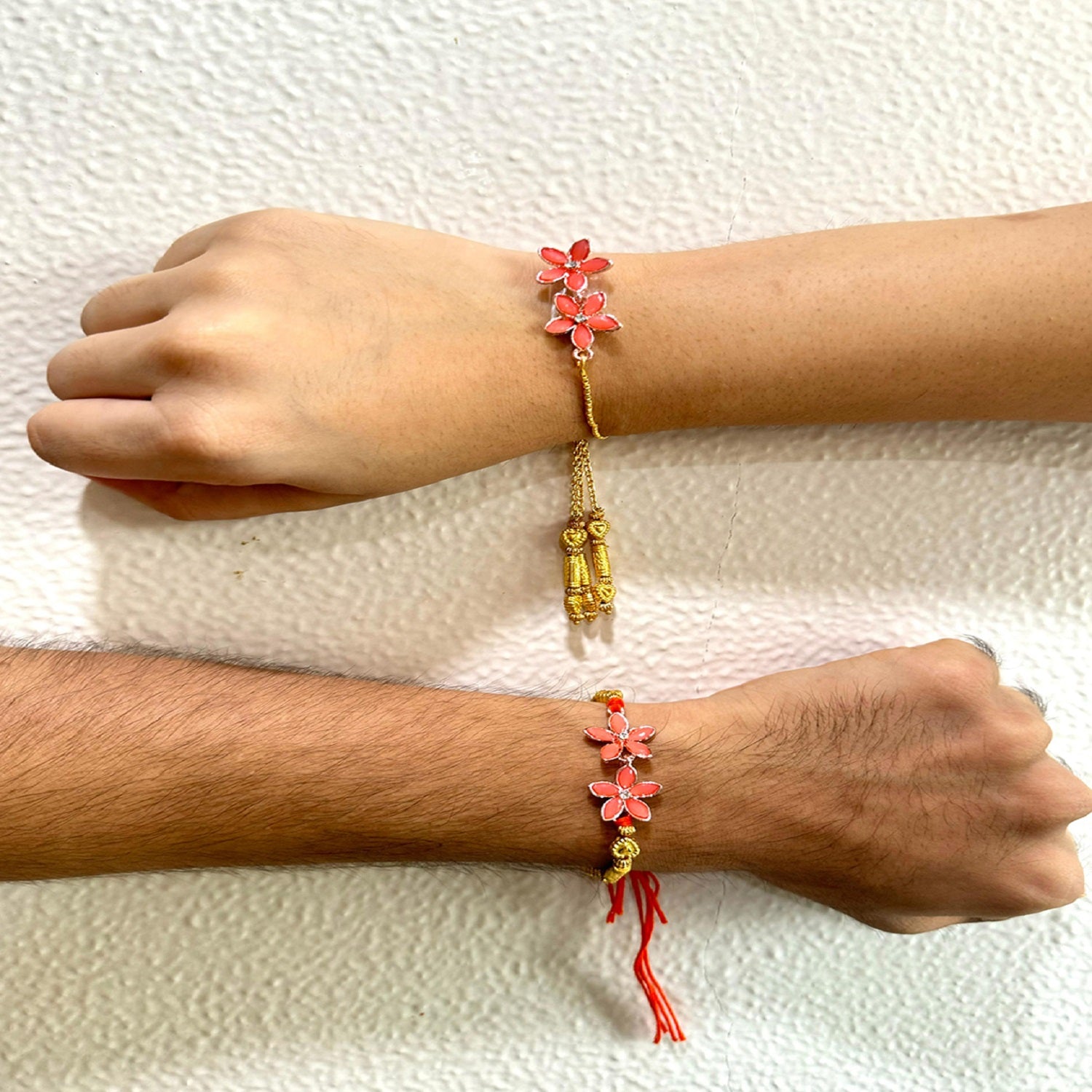 Carrot Pink Crystals Floral Couple Rakhi