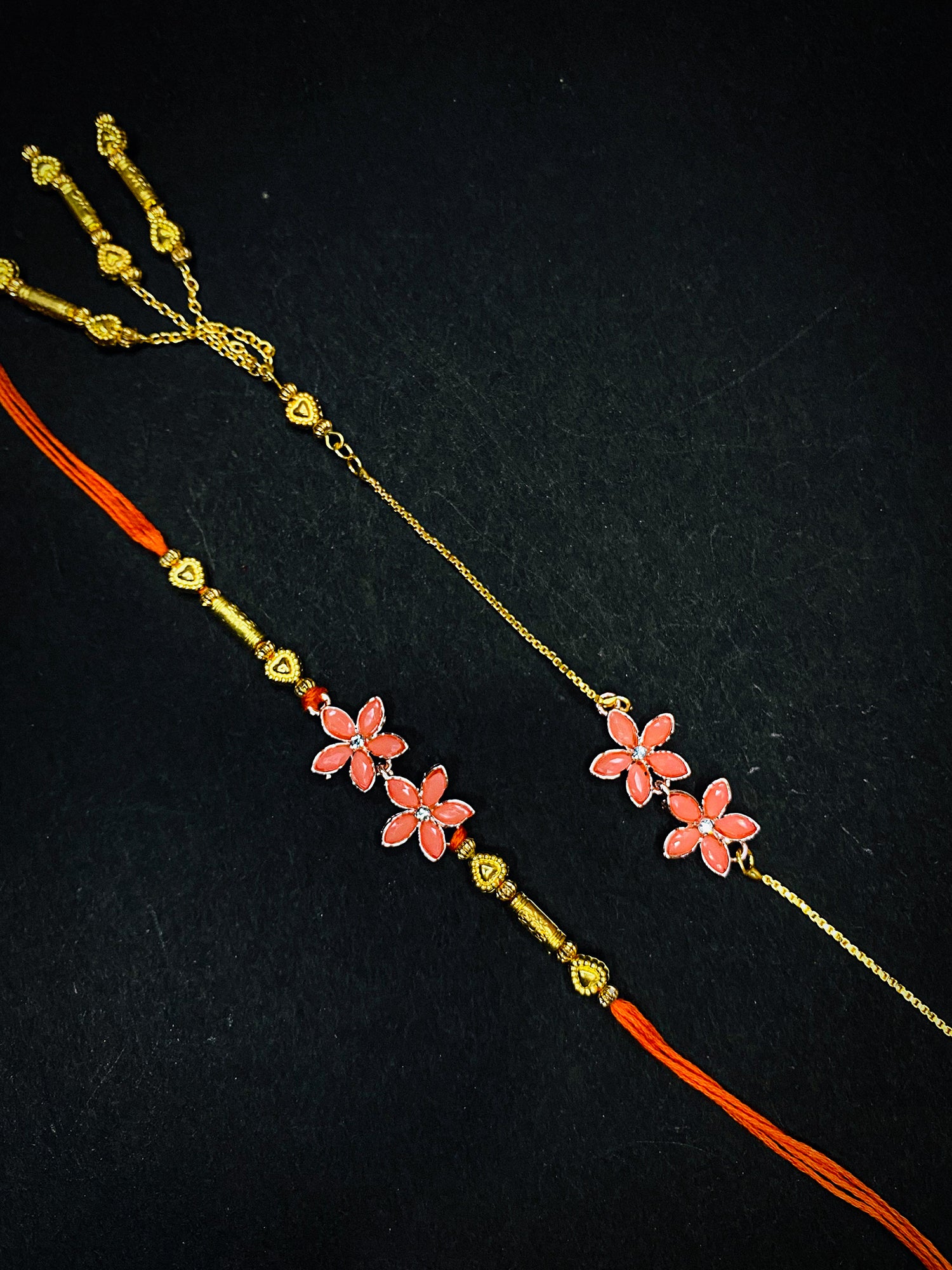 Carrot Pink Crystals Floral Couple Rakhi