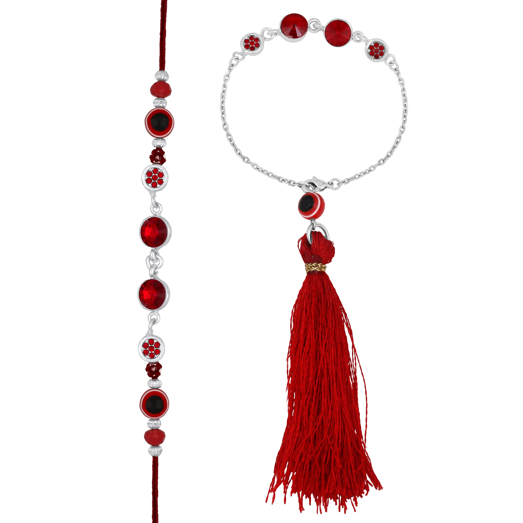 Red Evil Eye with Sudded Crystals Couple Rakhi