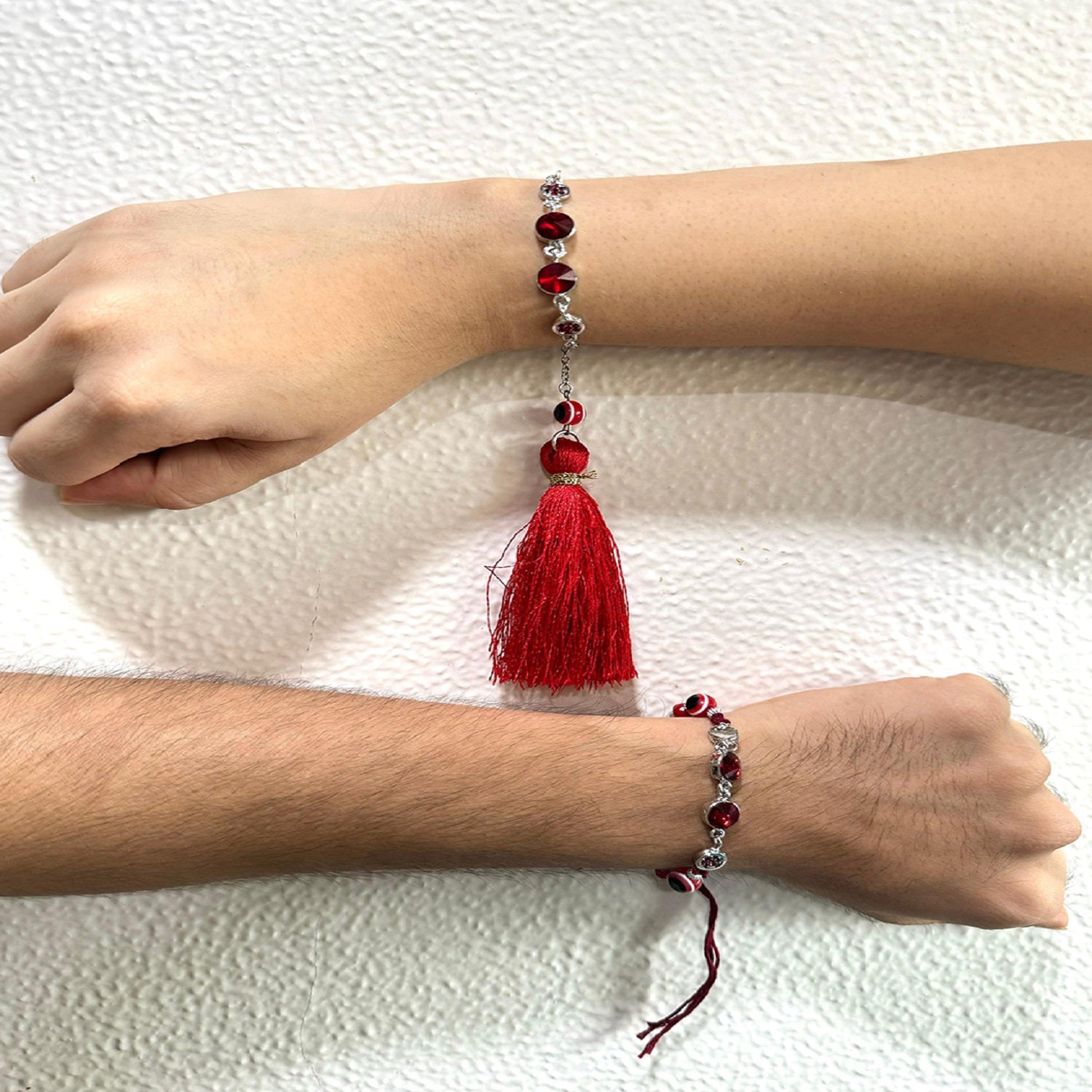 Red Evil Eye with Sudded Crystals Couple Rakhi