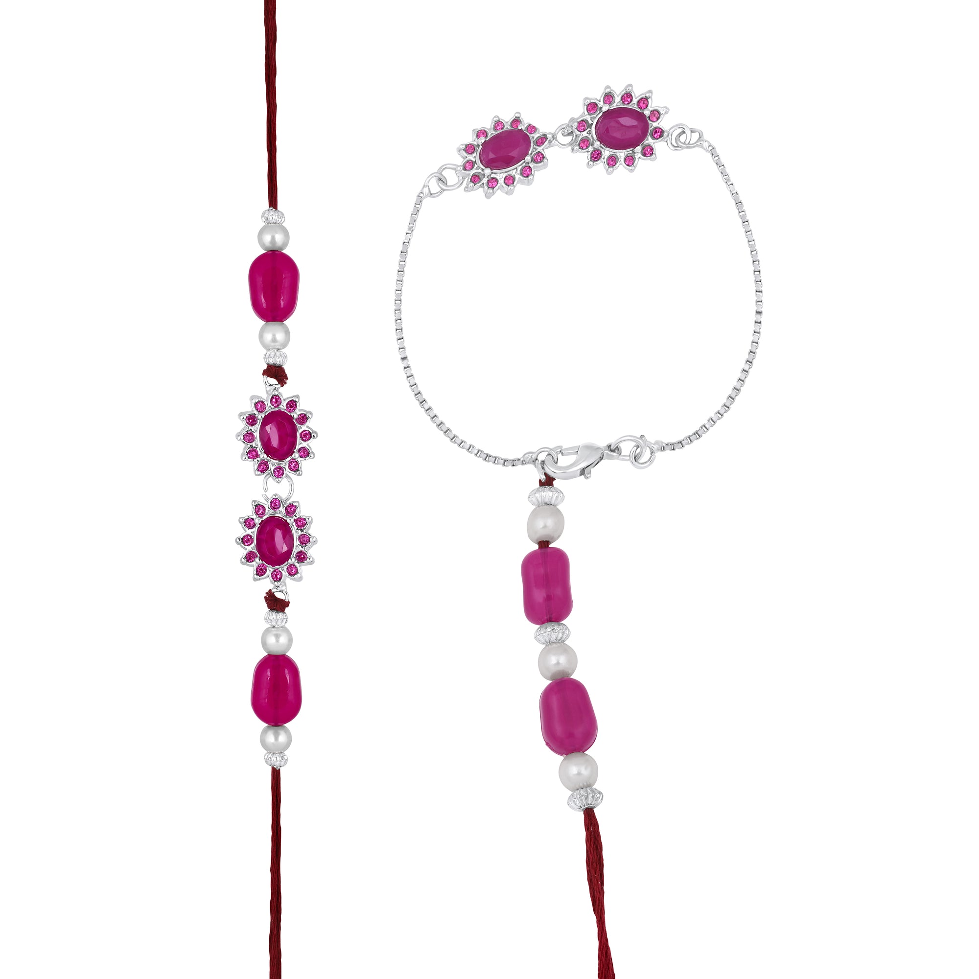 Pink Crystals Floral Couple Rakhi