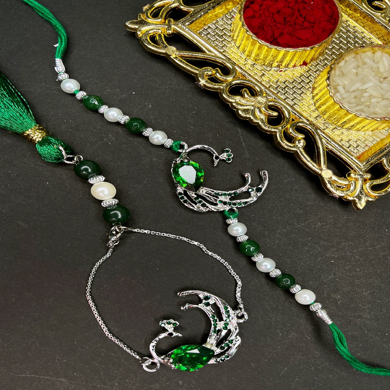 Peacock-Shaped Couple Rakhi