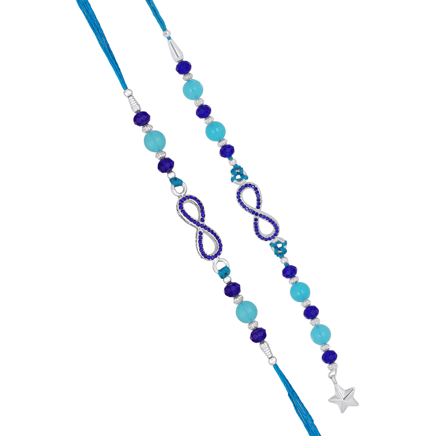 Infinity Shape Blue Crystal Studed Couple Rakhi