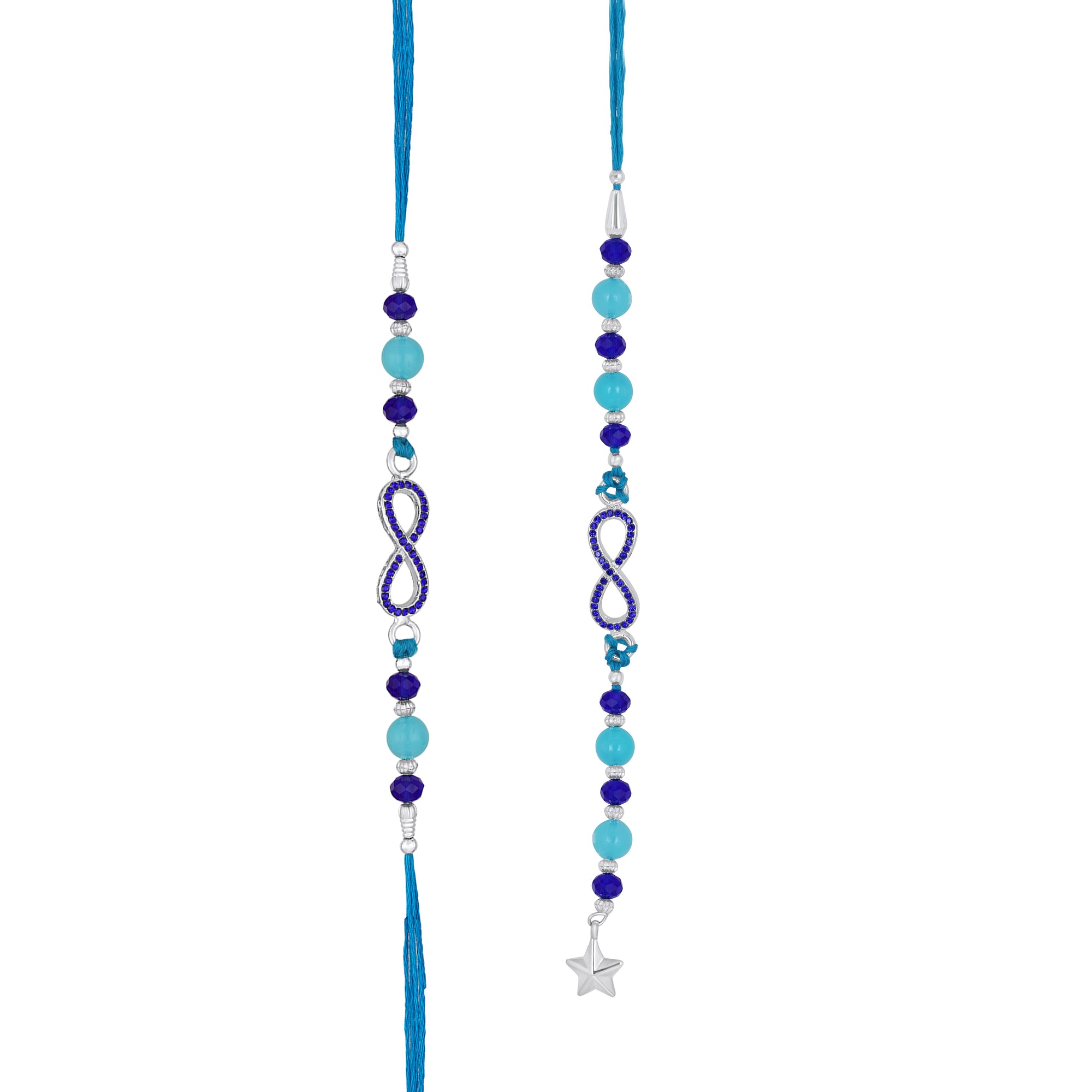 Infinity Shape Blue Crystal Studed Couple Rakhi
