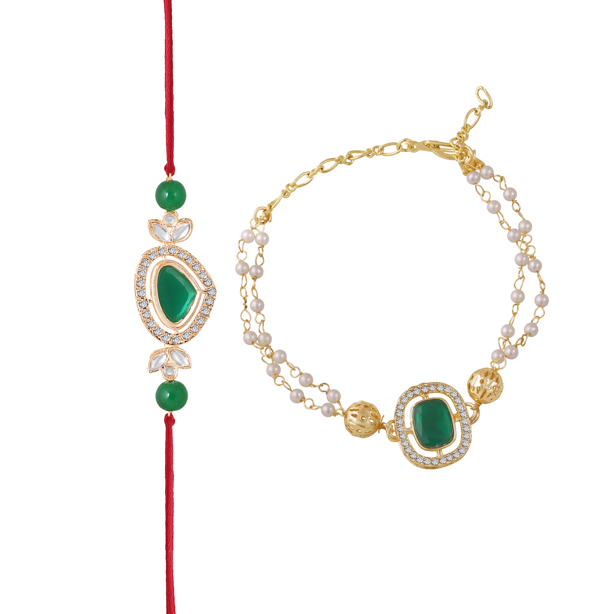 Classic Kundan Studded Ethnic Couple Rakhi Set