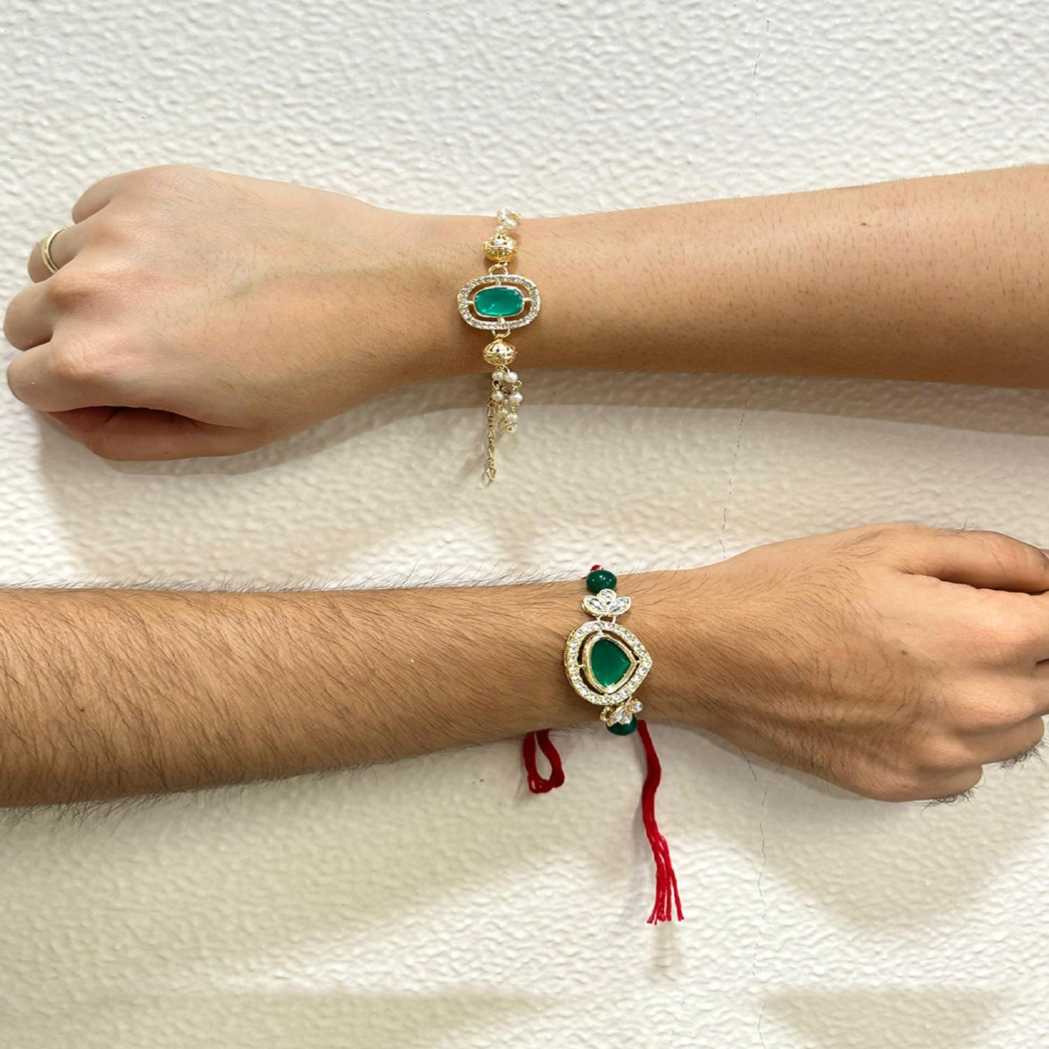 Classic Kundan Studded Ethnic Couple Rakhi Set