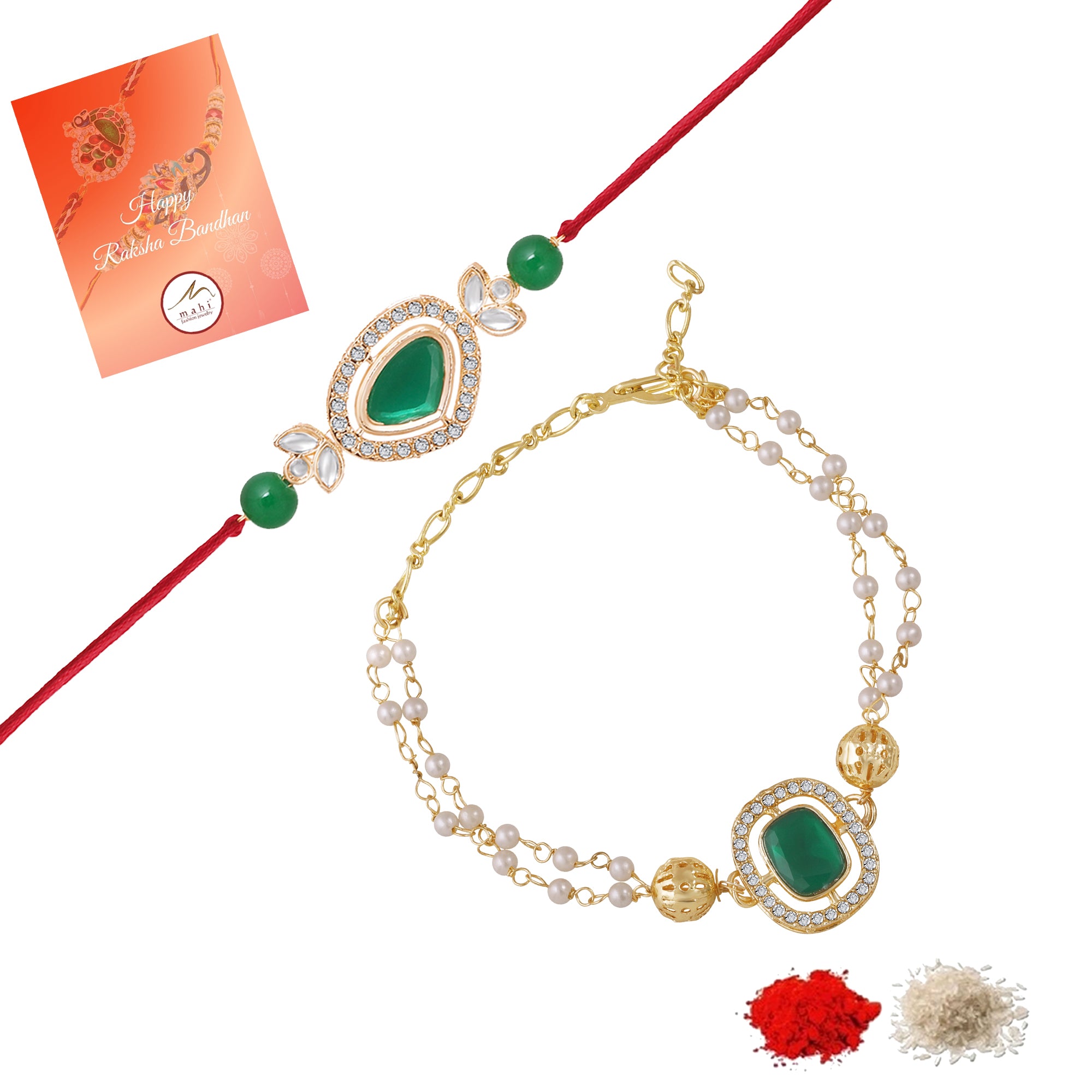 Classic Kundan Studded Ethnic Couple Rakhi Set