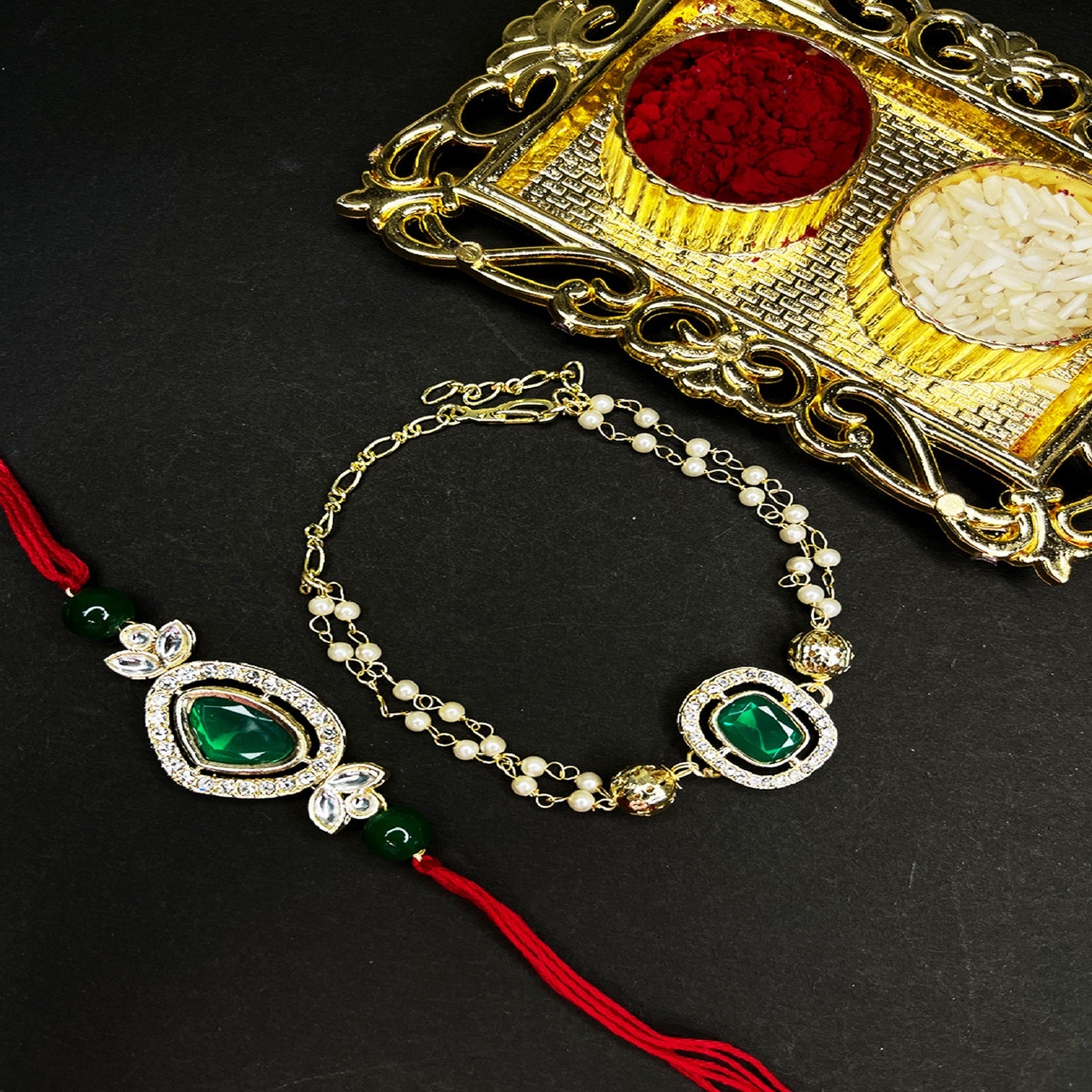 Classic Kundan Studded Ethnic Couple Rakhi Set