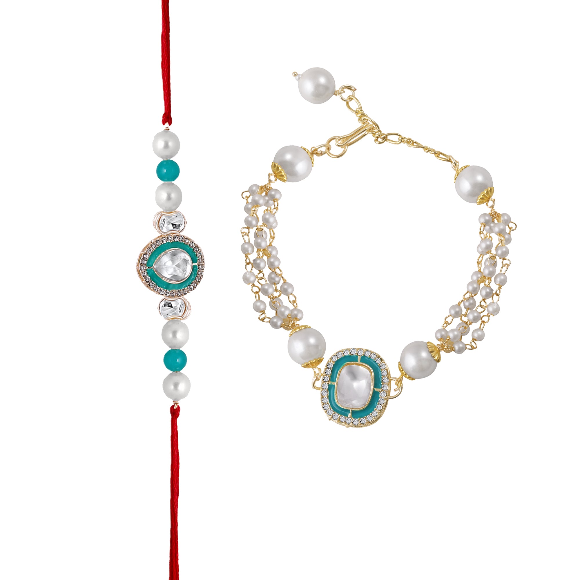 Classic Kundan Studded Ethnic Couple Rakhi Set