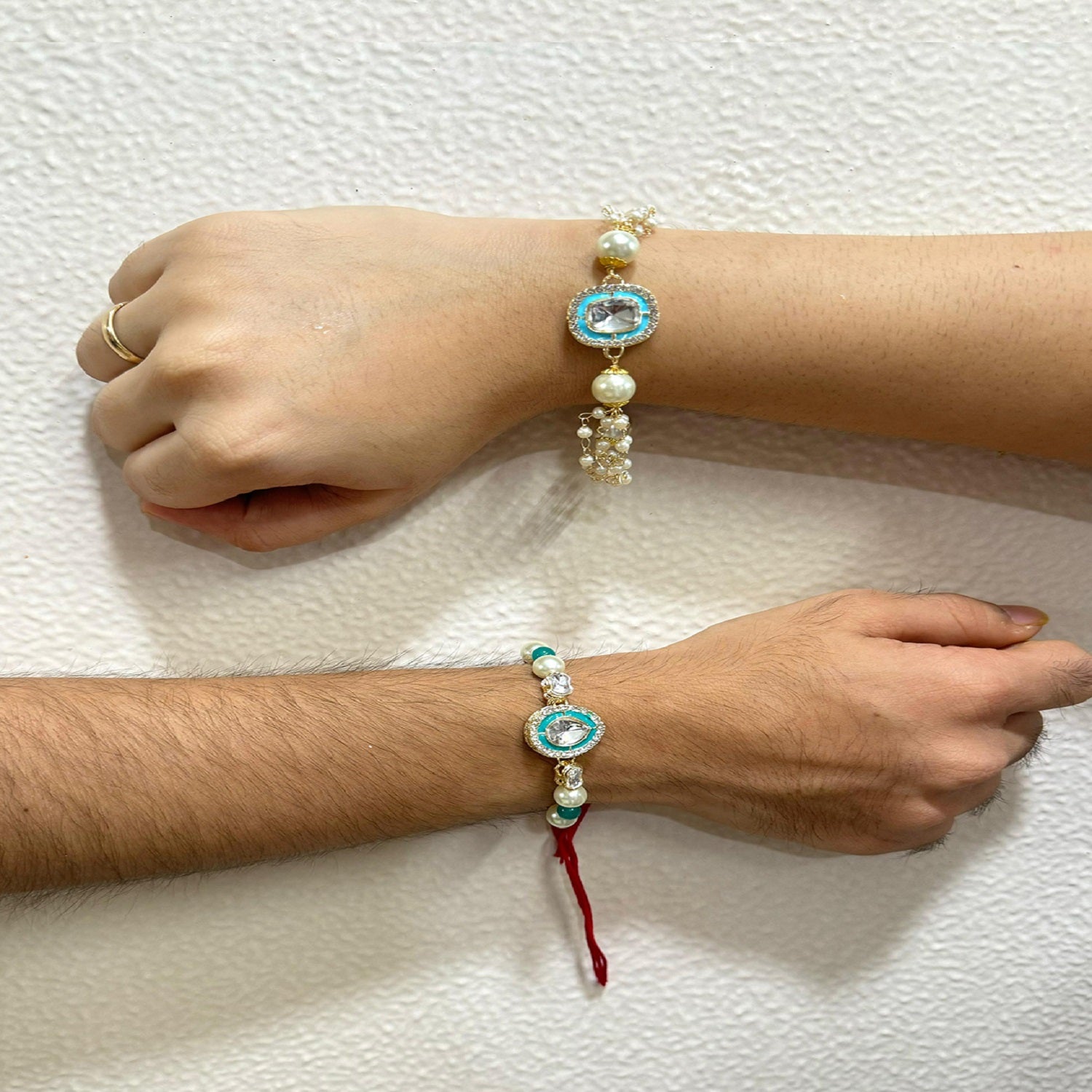 Classic Kundan Studded Ethnic Couple Rakhi Set