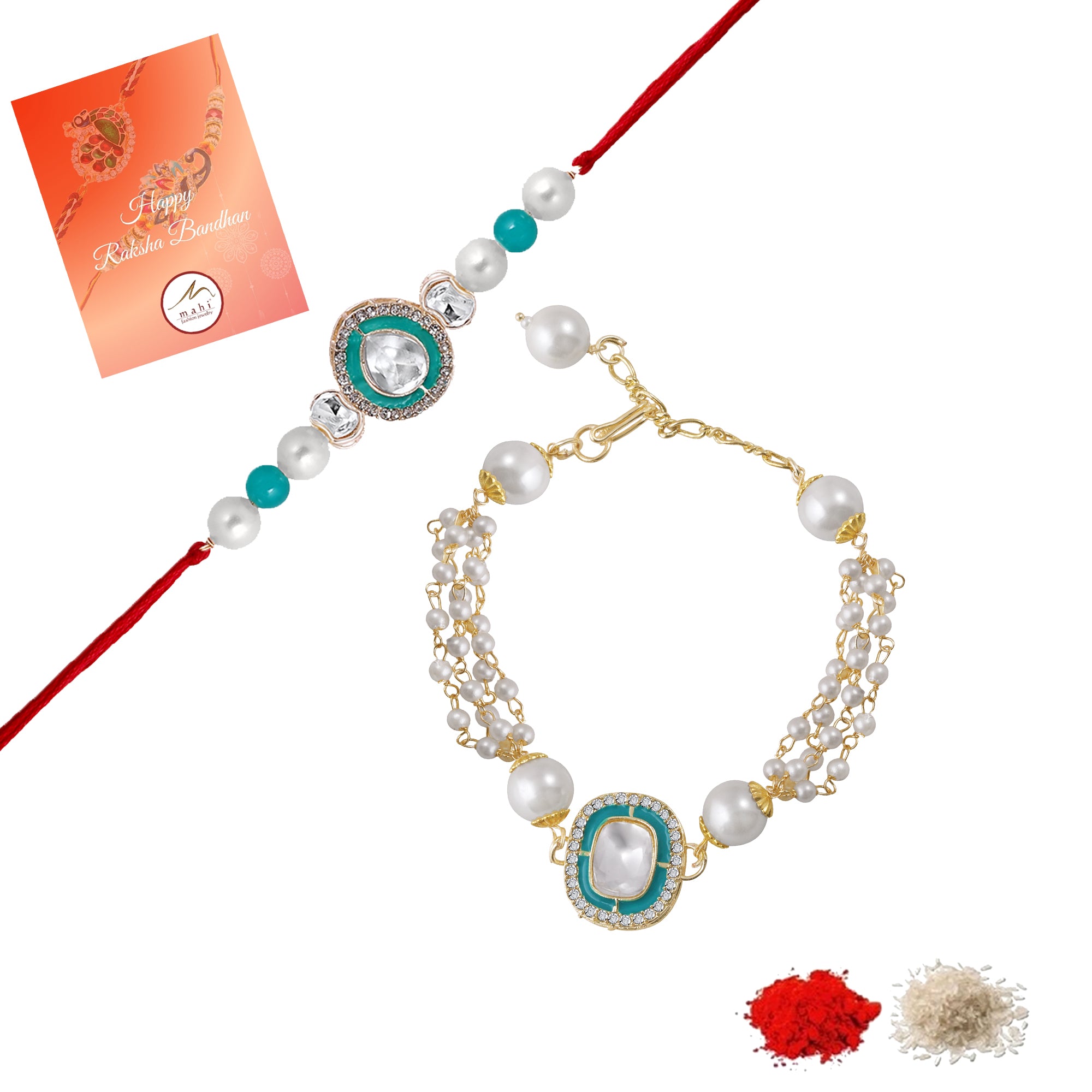 Classic Kundan Studded Ethnic Couple Rakhi Set