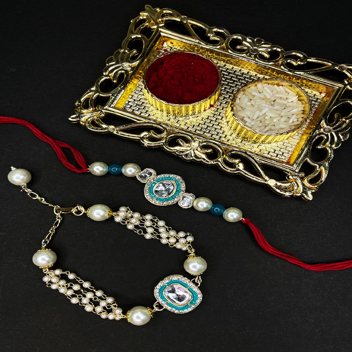 Classic Kundan Studded Ethnic Couple Rakhi Set