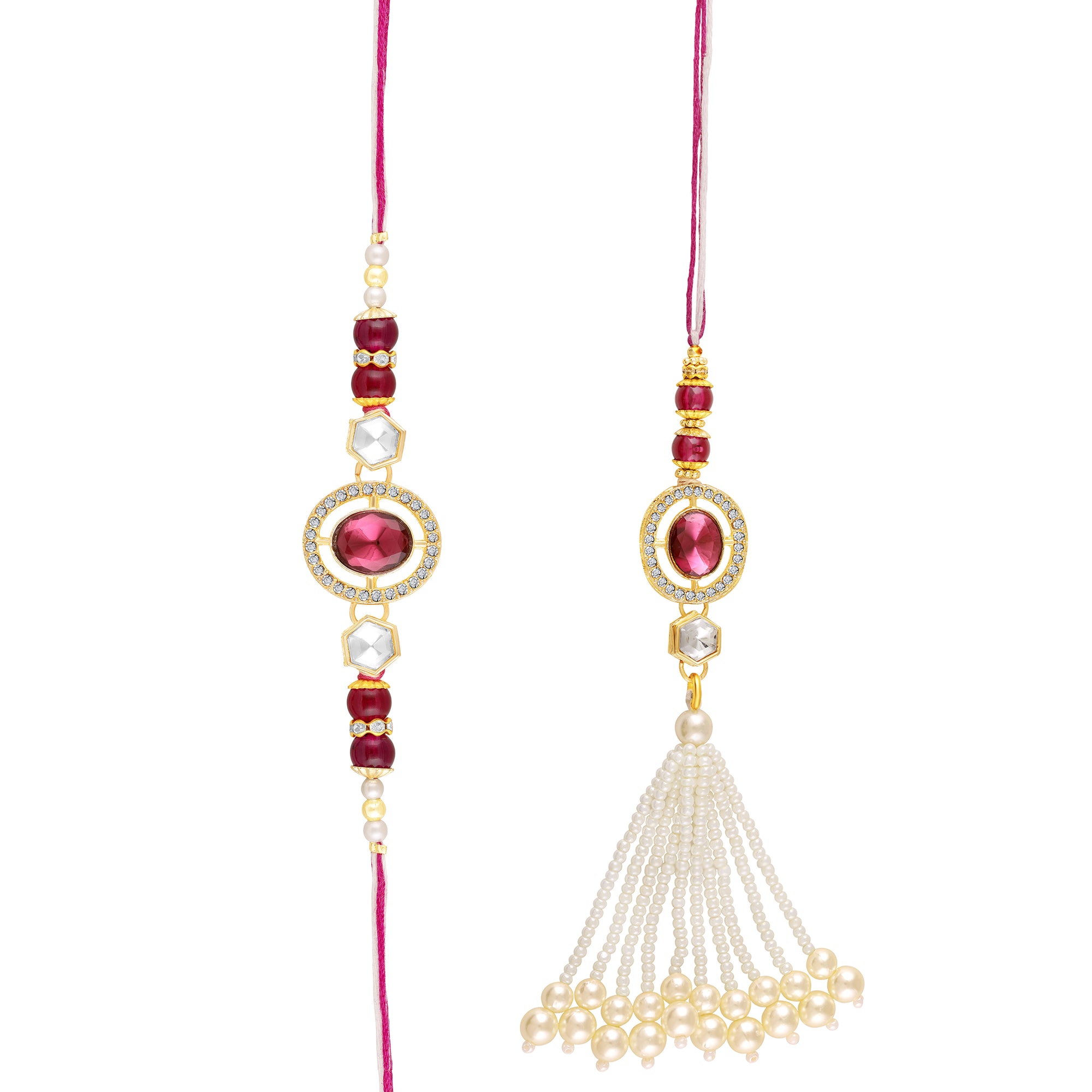 Elegant Kundan Couple Rakhi Set with Pearl Tassels