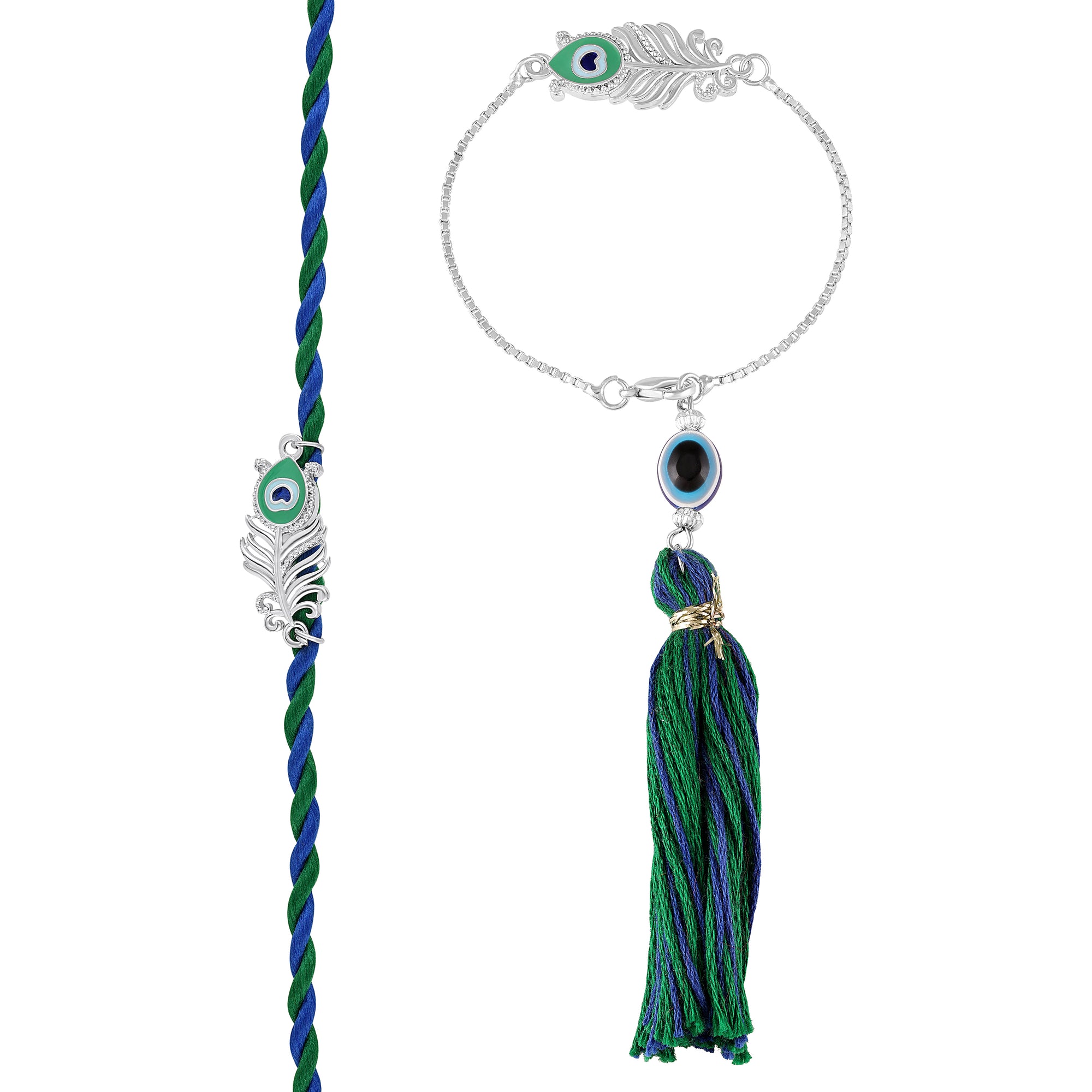 Peacock-Feather-Themed Couple Rakhi Set