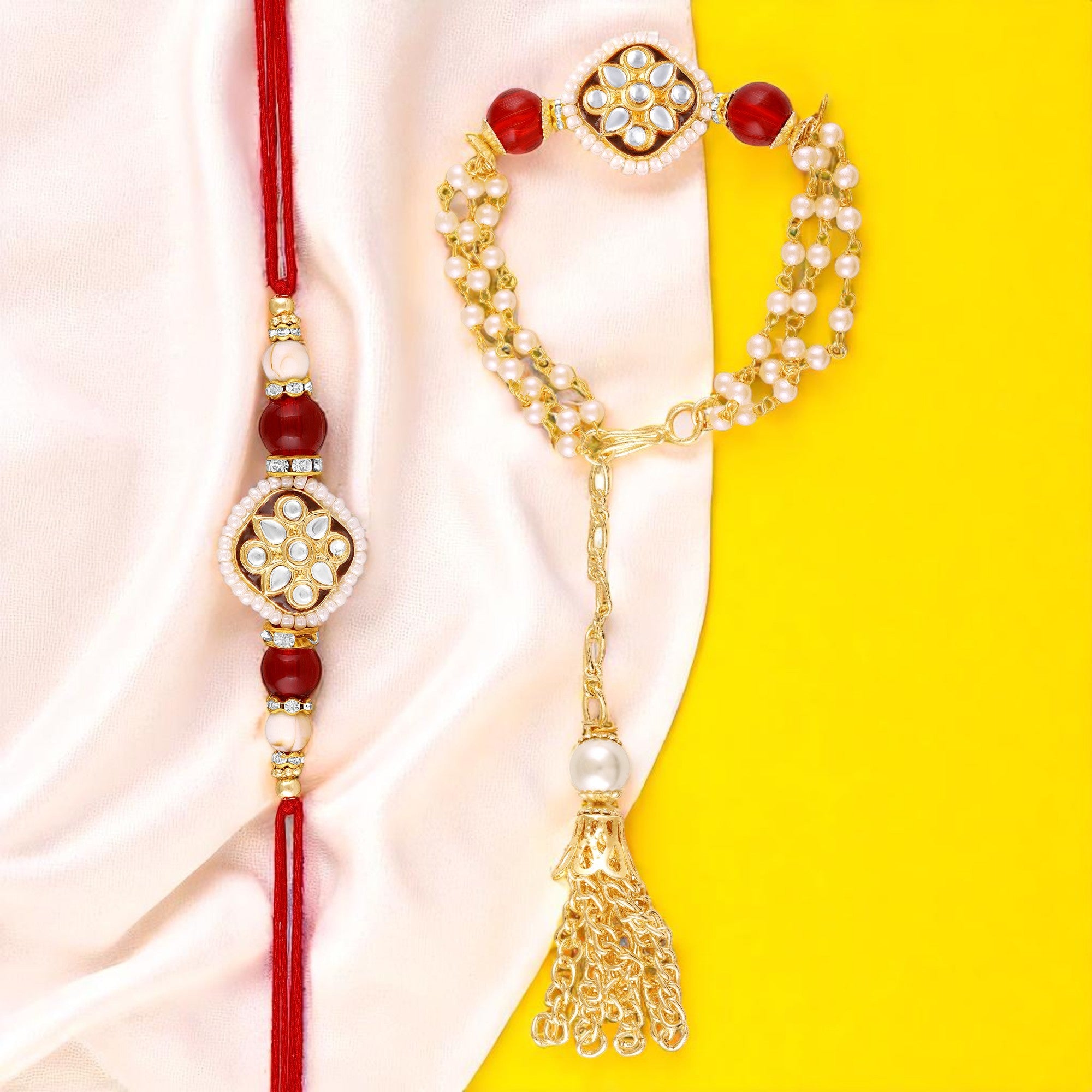 Traditional Kundan Couple Rakhi Set