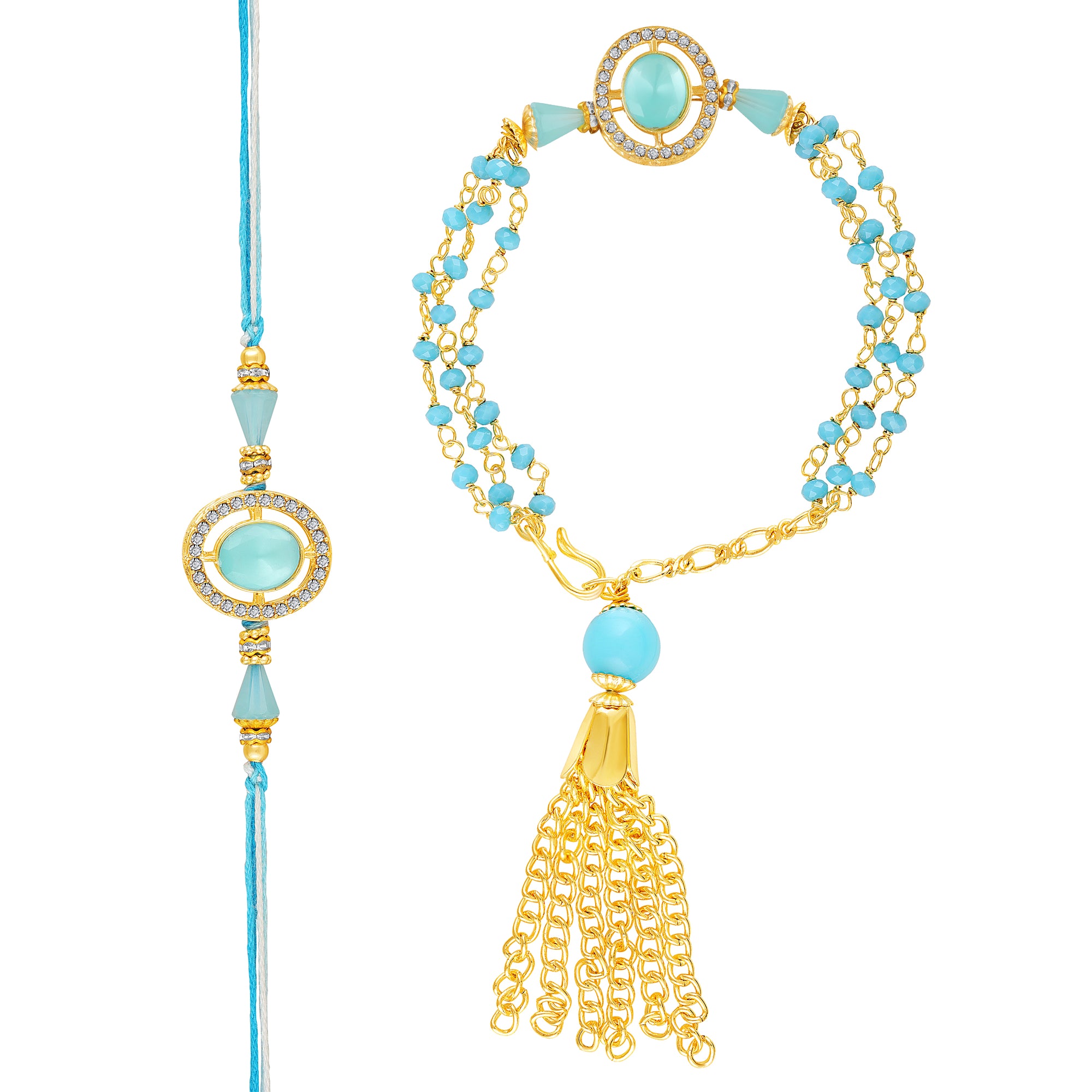 Sky Blue Couple Rakhi Set