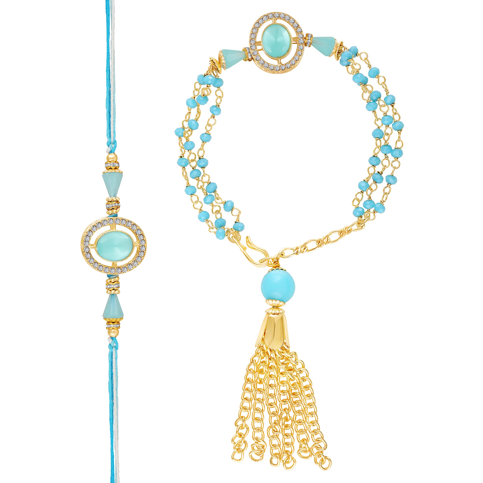 Sky Blue Couple Rakhi Set