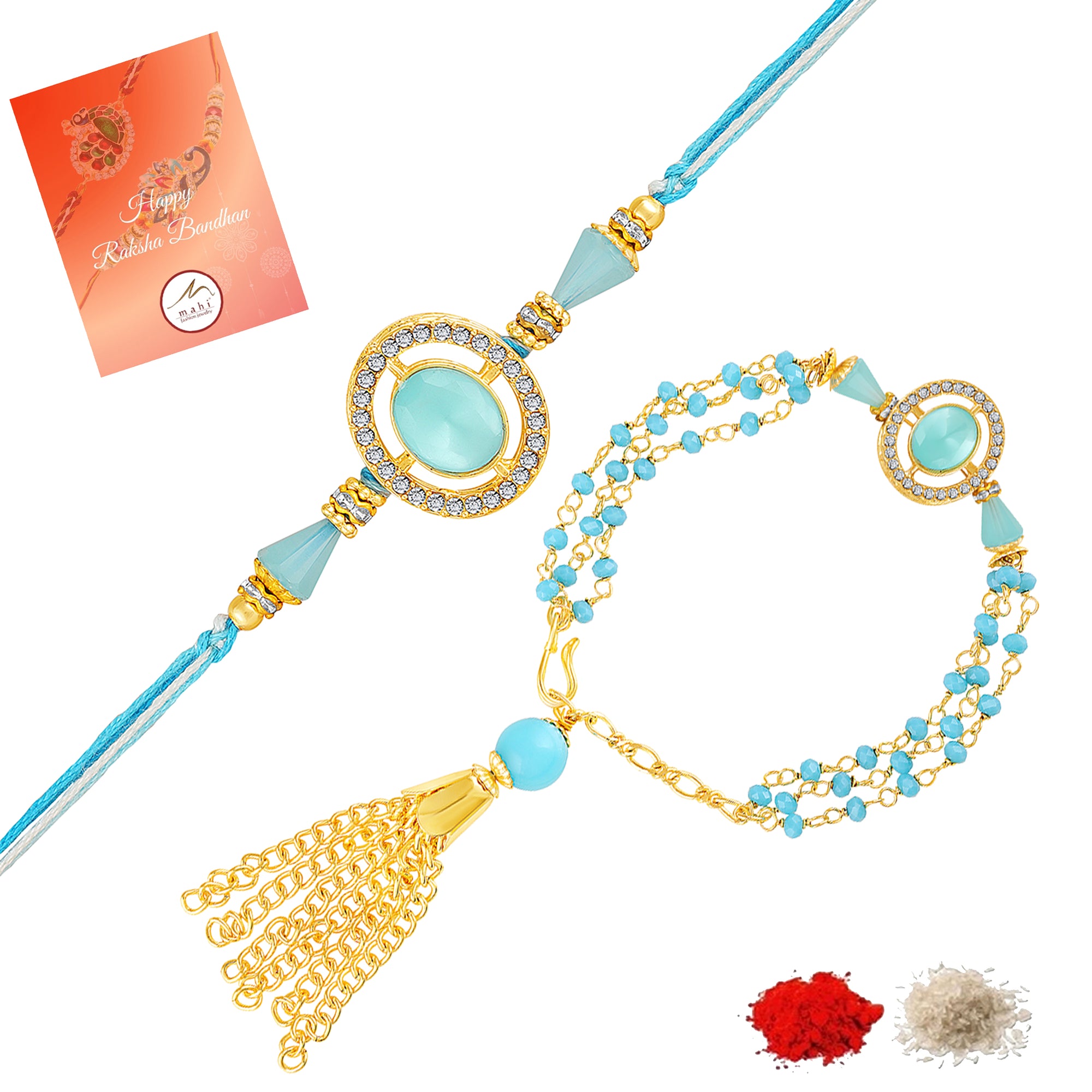 Sky Blue Couple Rakhi Set