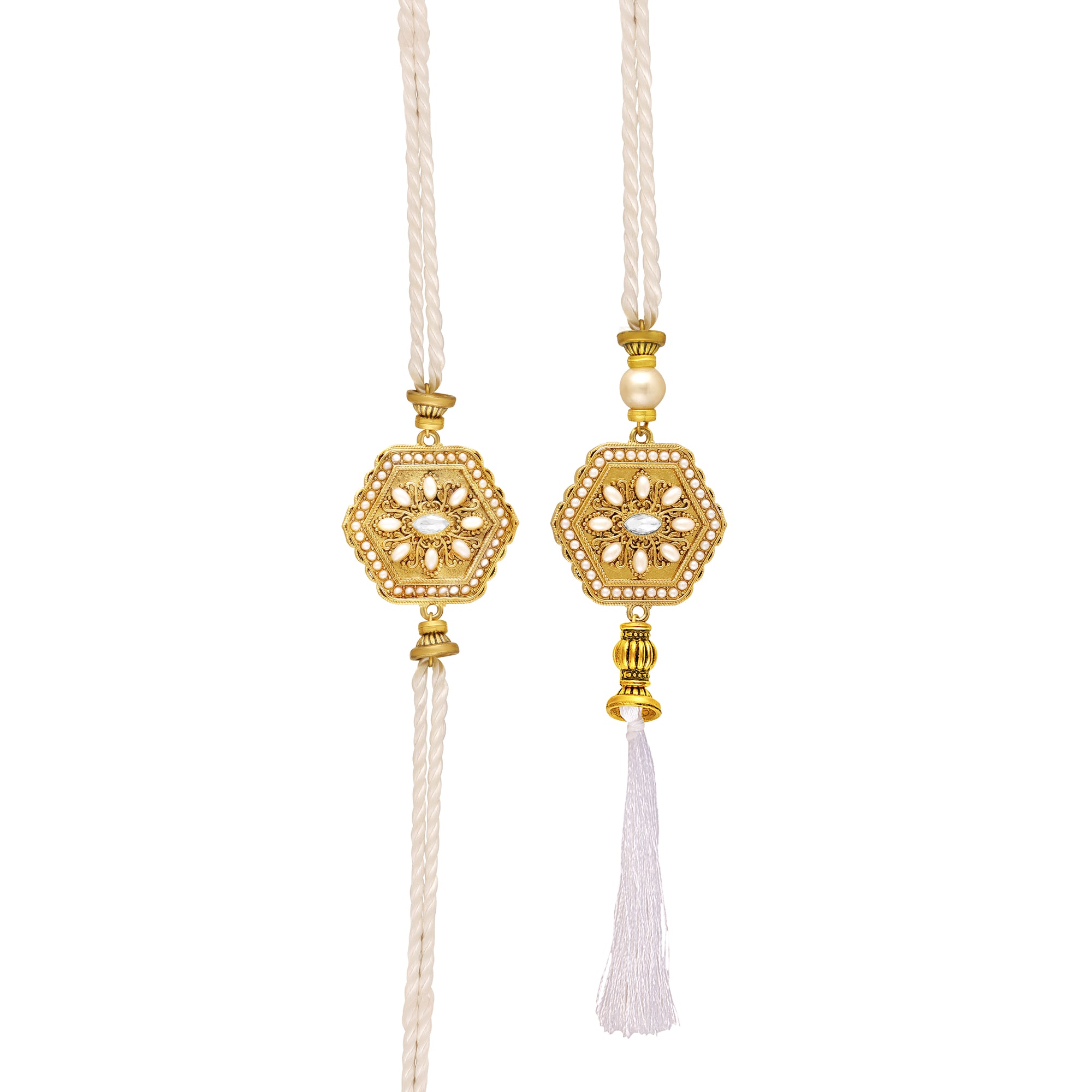 Royal White & Gold Couple Rakhi Set