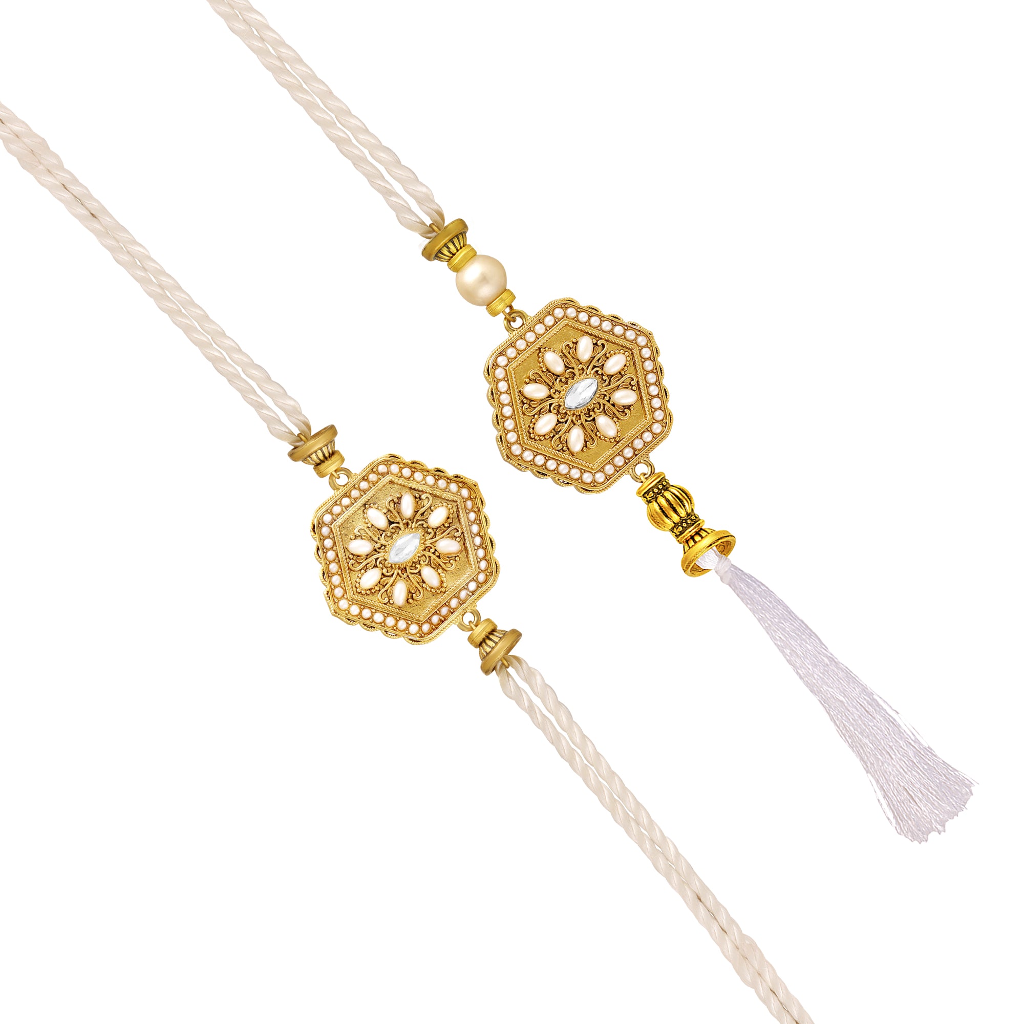 Royal White & Gold Couple Rakhi Set
