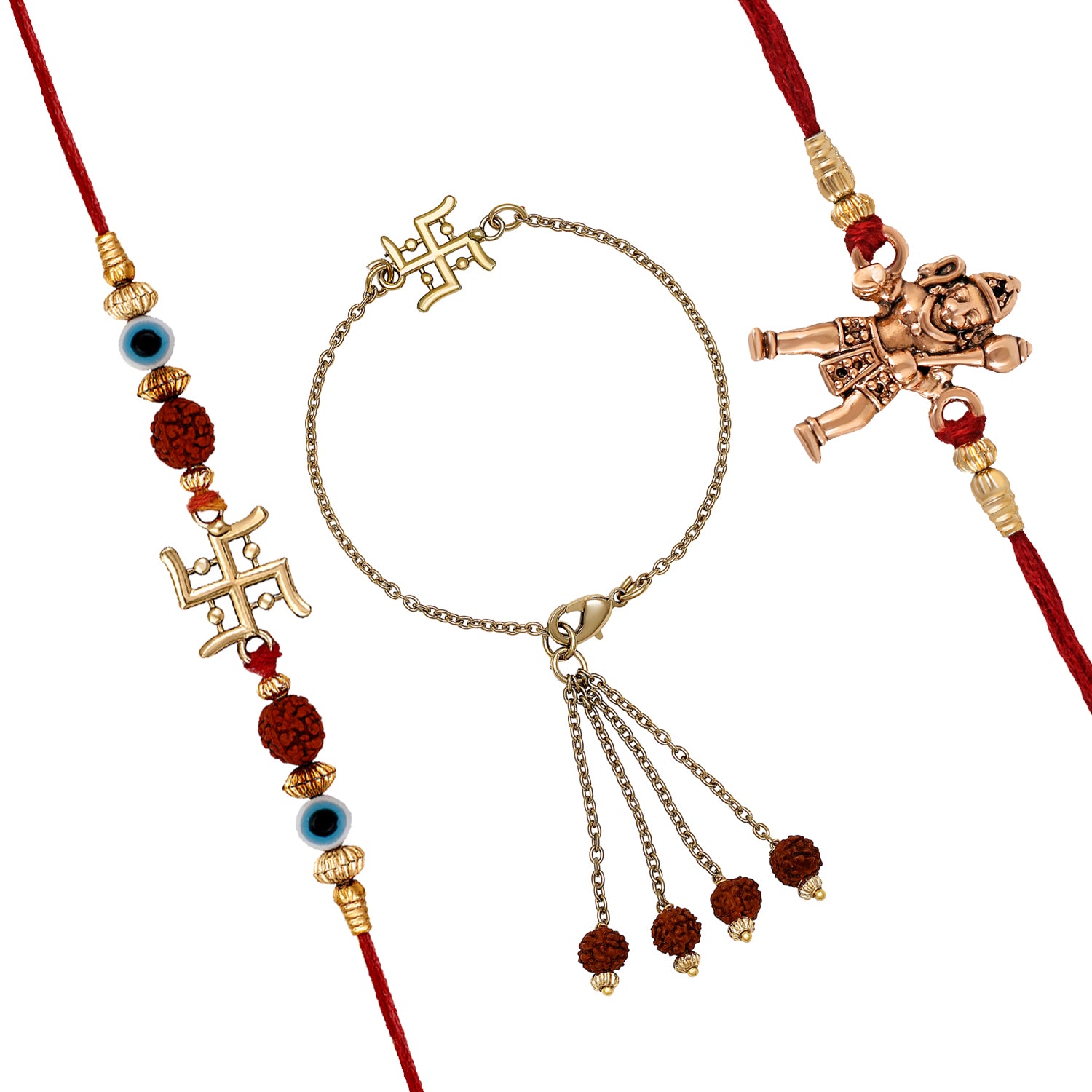 Combo of Evil Eye, Swastik and Bal Hanuman Bhaiya Bhabhi Bhatija Rakhi
