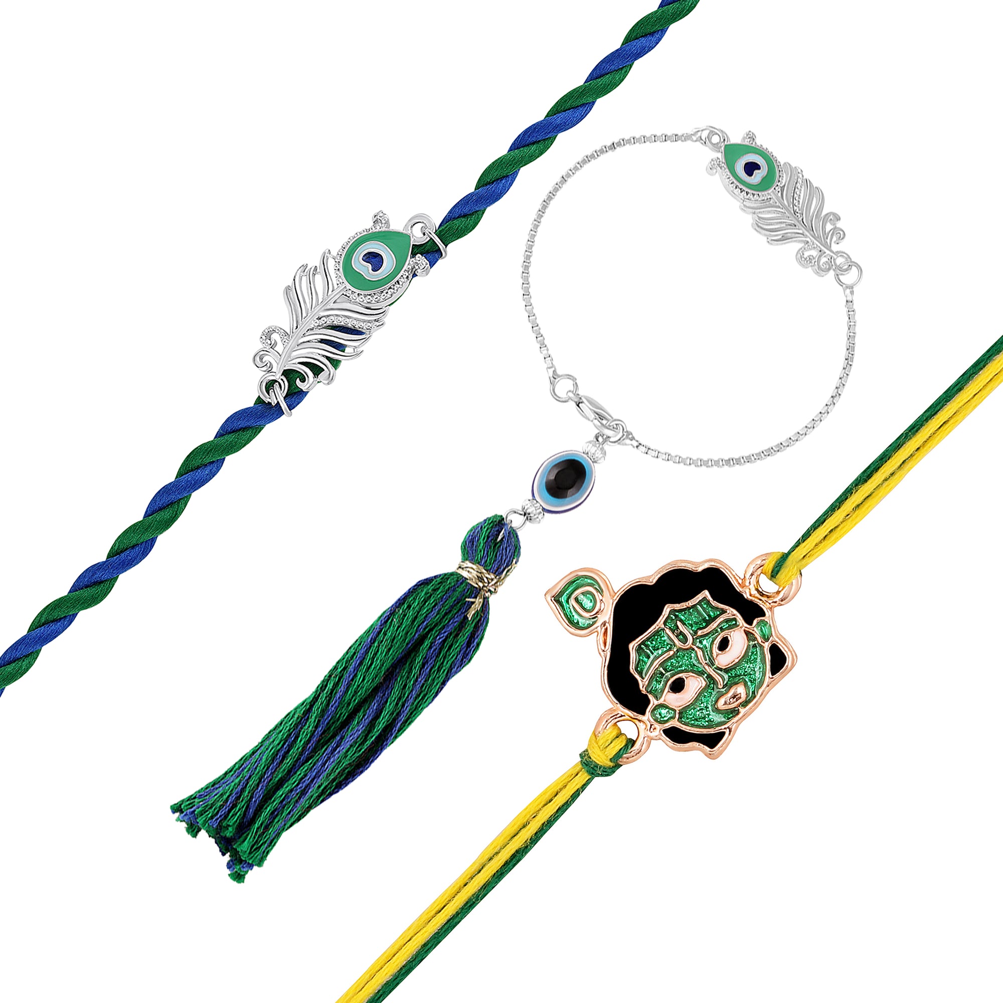 Meenakari Work Peacock-Feather-Shaped and Bal Krishna Bhaiya Bhabhi and Bhatija