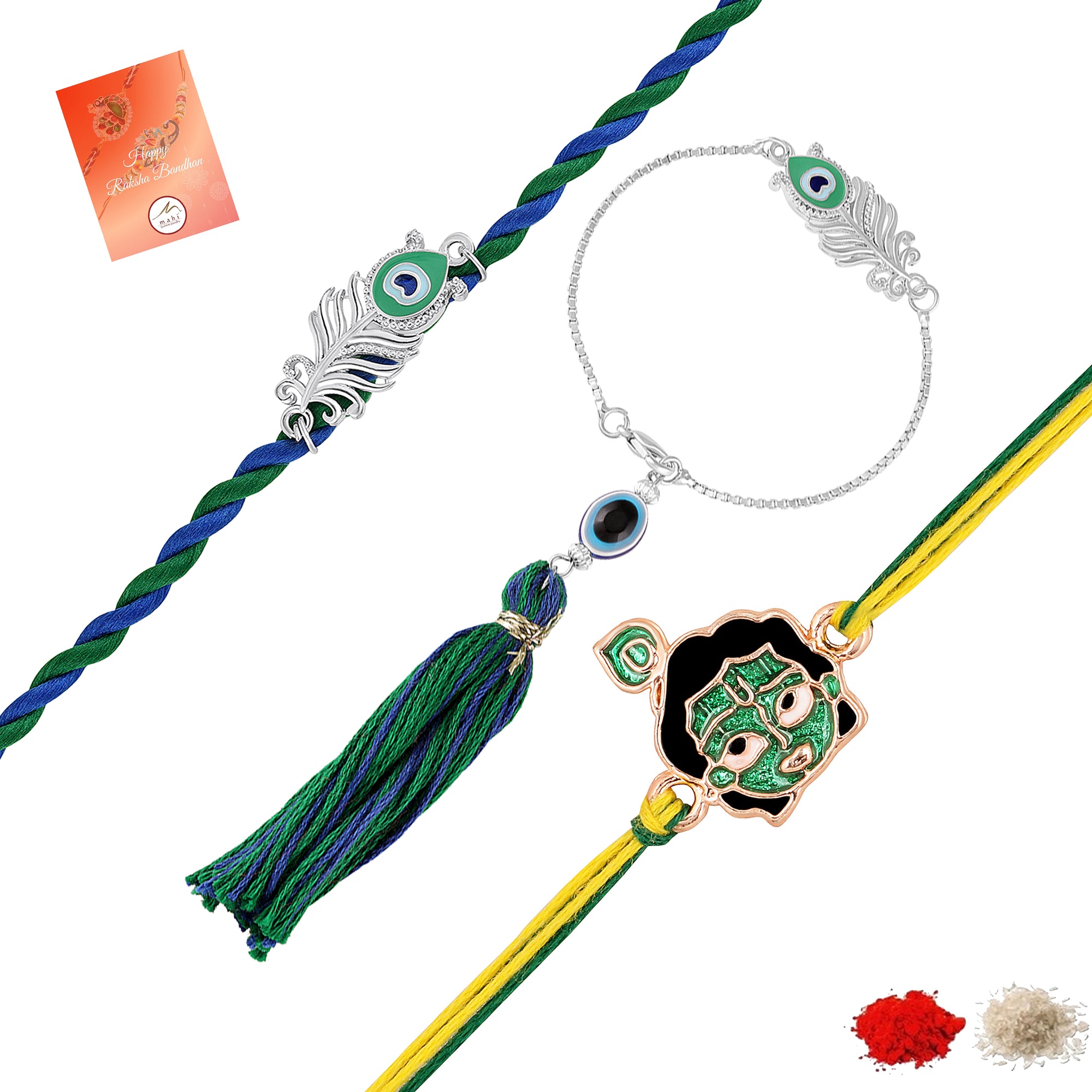 Meenakari Work Peacock-Feather-Shaped and Bal Krishna Bhaiya Bhabhi and Bhatija