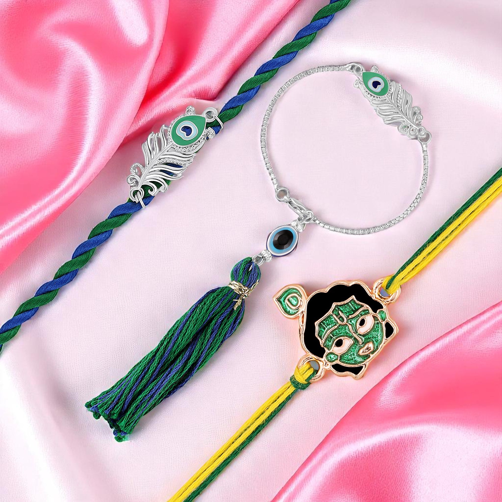 Meenakari Work Peacock-Feather-Shaped and Bal Krishna Bhaiya Bhabhi and Bhatija