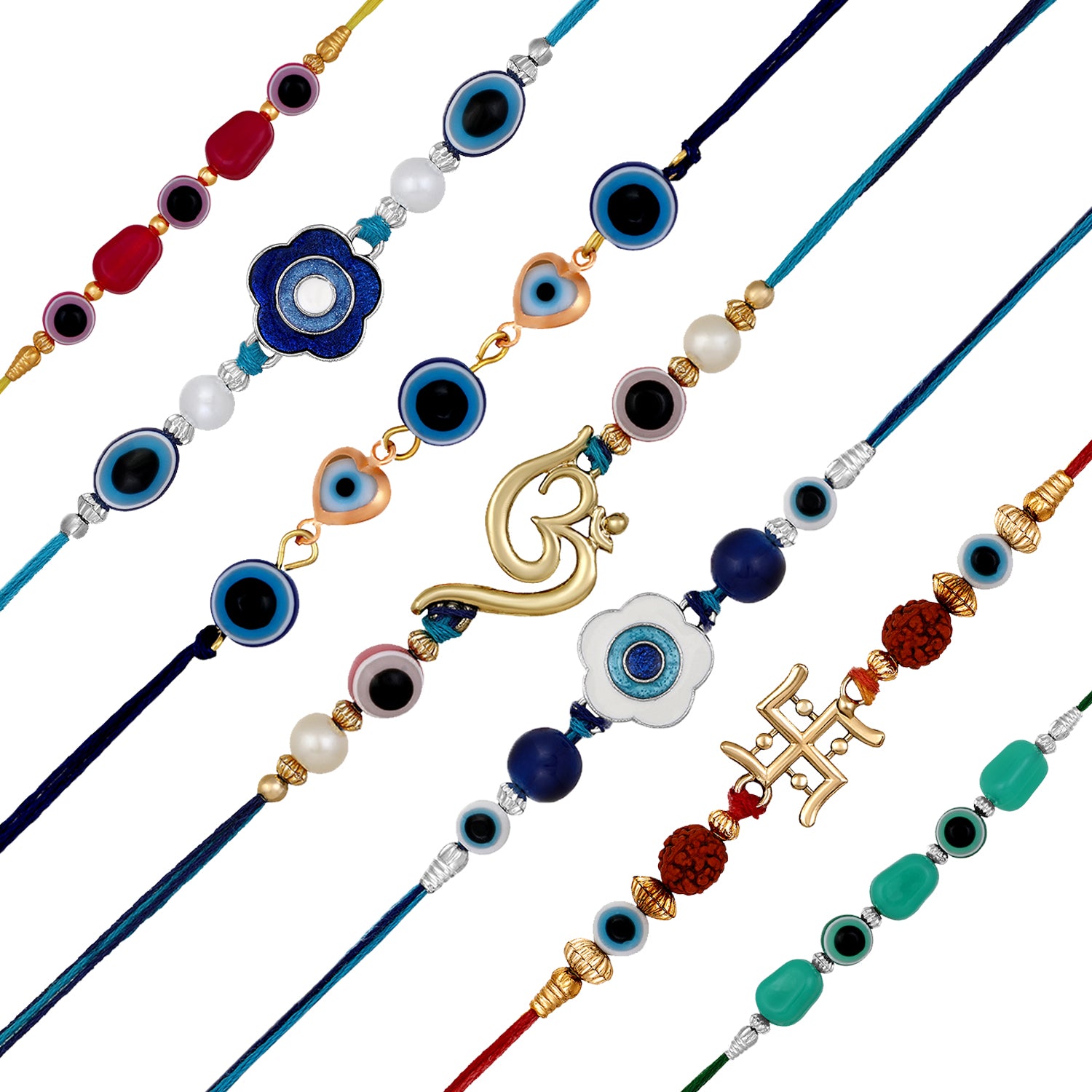 Combo of 7 Evil Eye Rakhi's with Meenakari Work