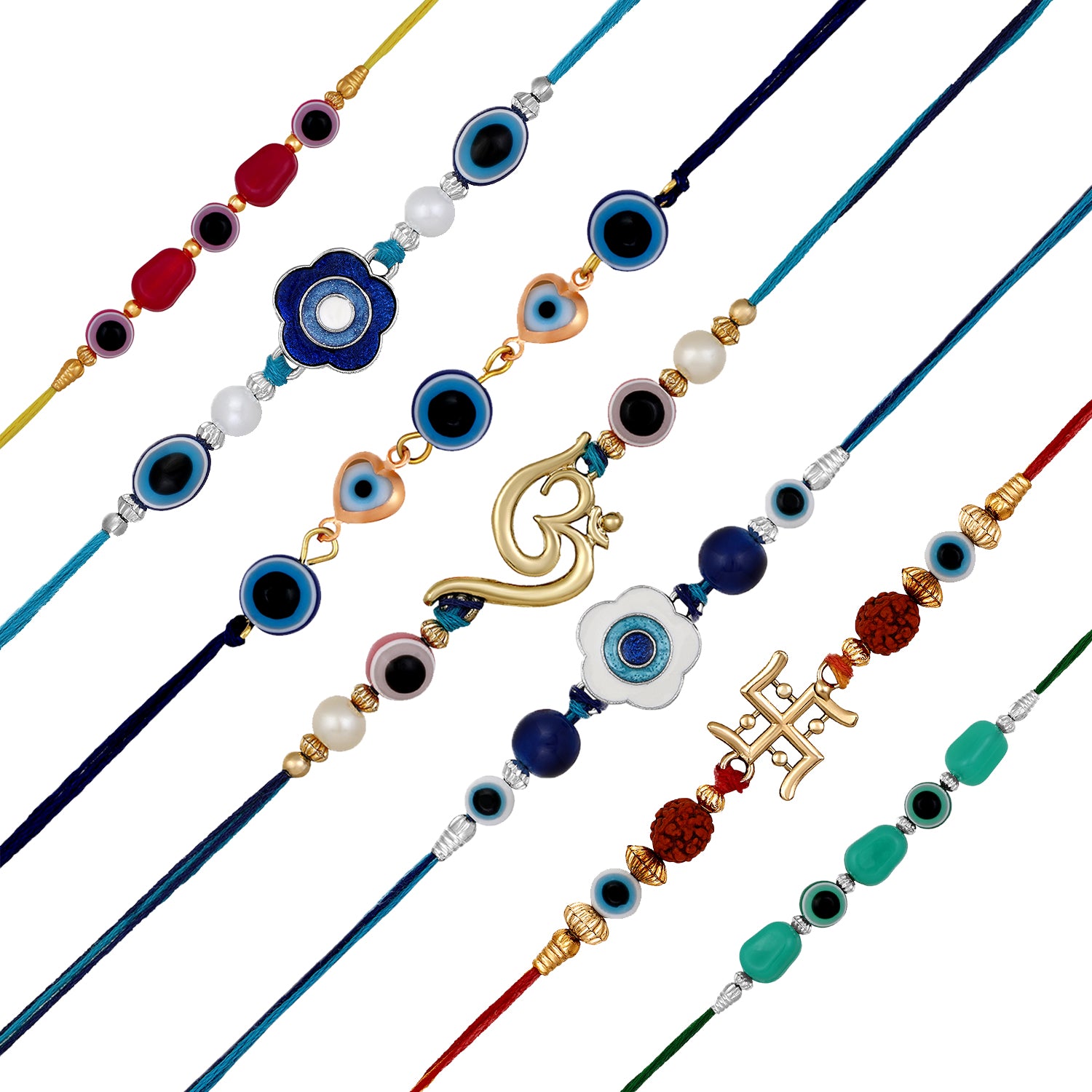 Combo of 7 Evil Eye Rakhi's with Meenakari Work