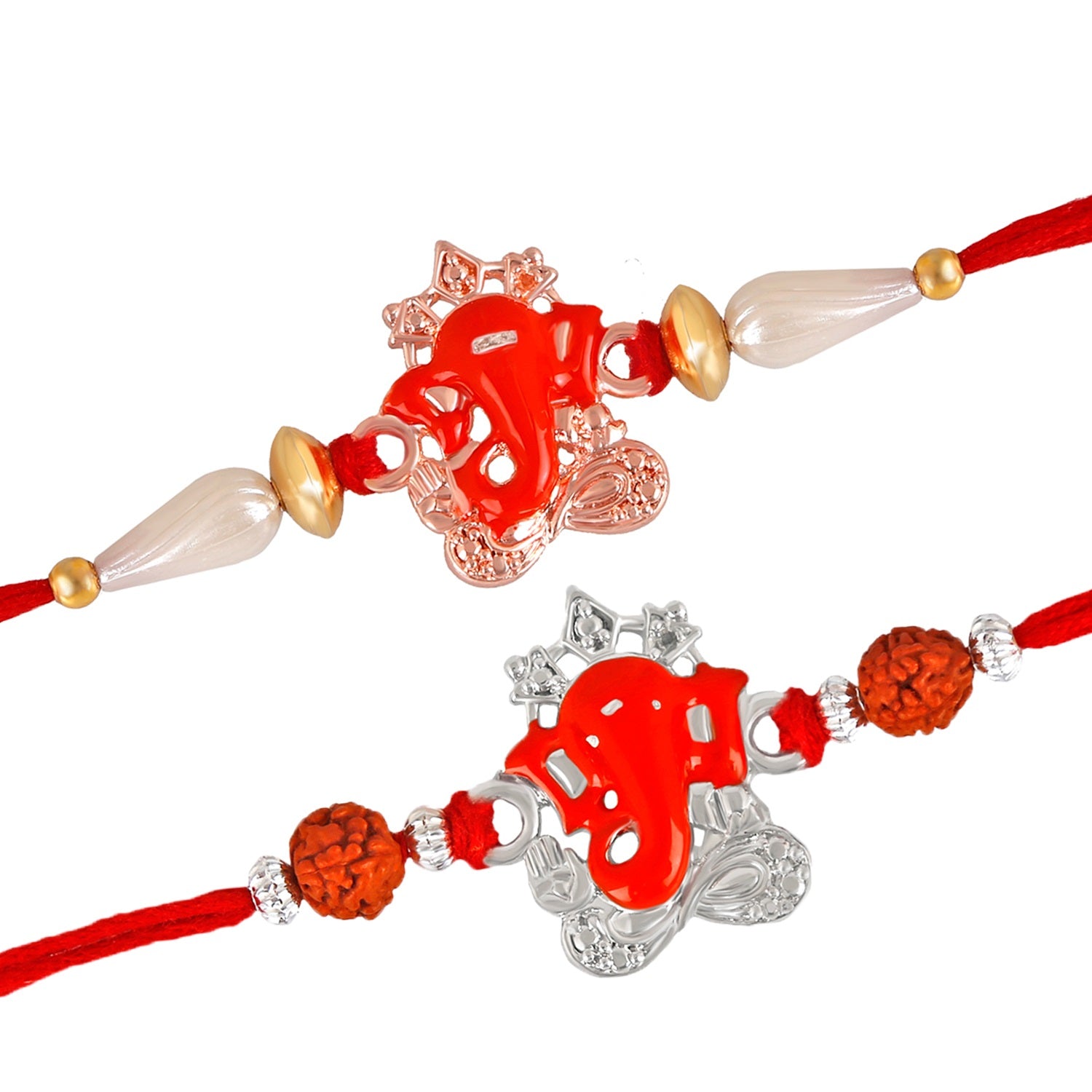 Vighnaharta Ganesha Rudraksha Meenakari Rakhis combo