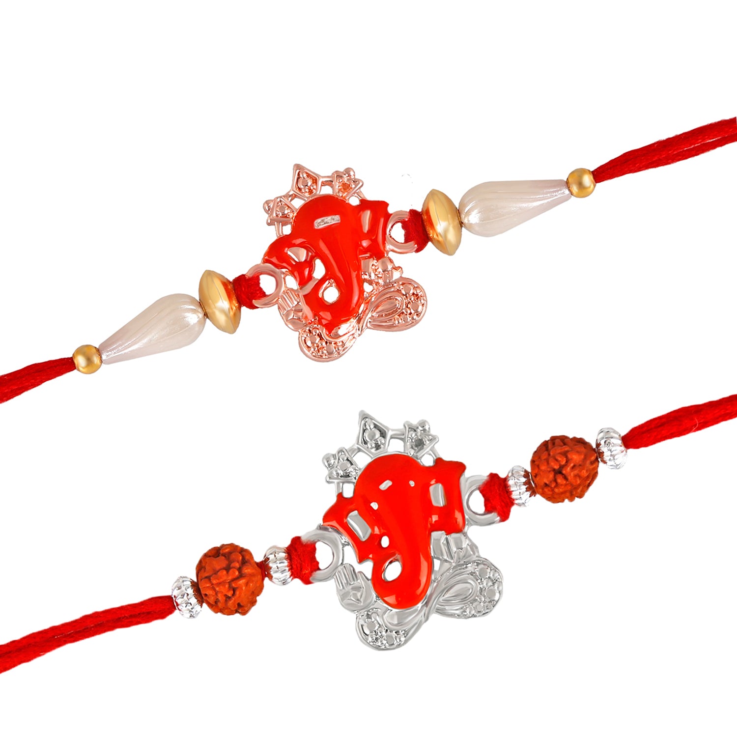 Vighnaharta Ganesha Rudraksha Meenakari Rakhis combo