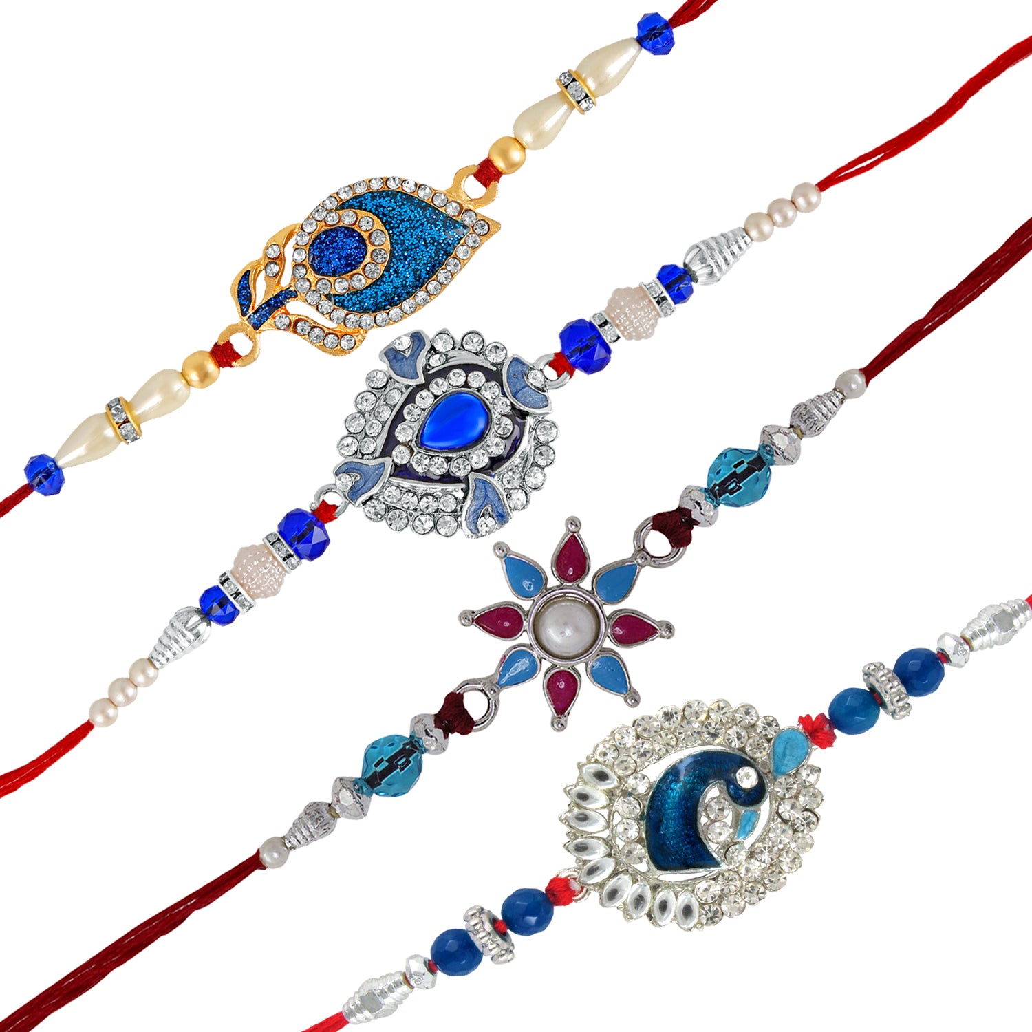 Peacock inspired Meenakari crystal studded Rakhi combo
