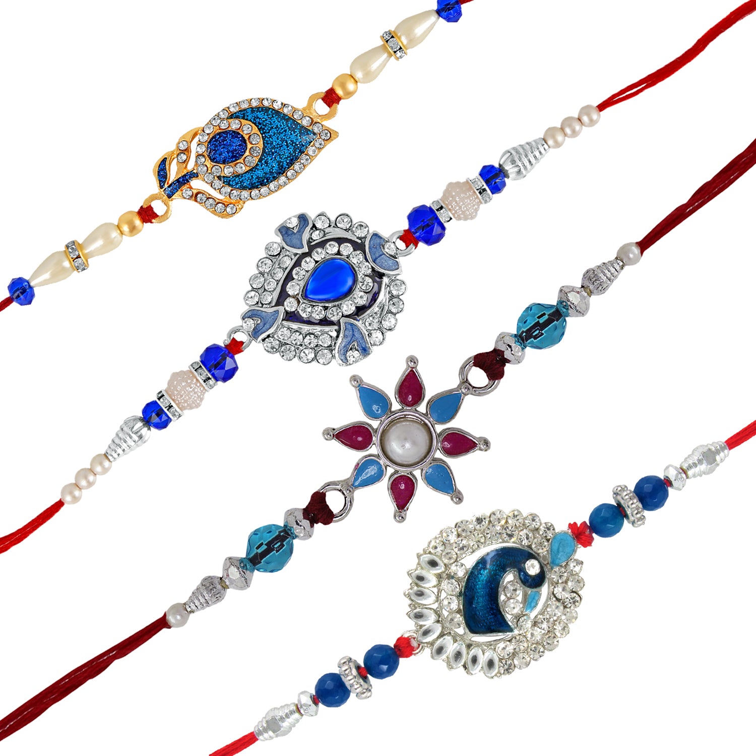 Peacock inspired Meenakari crystal studded Rakhi combo