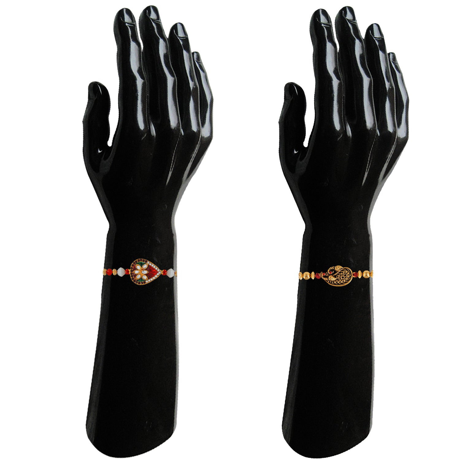 Designer Peacock crystal studded Meenakari Rakhi combo