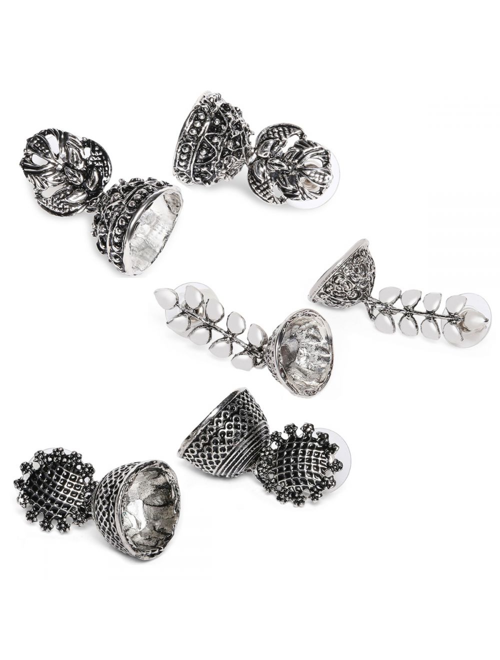 Combo of Traditional Ethnic Oxidized Silver Jhumka Earrings