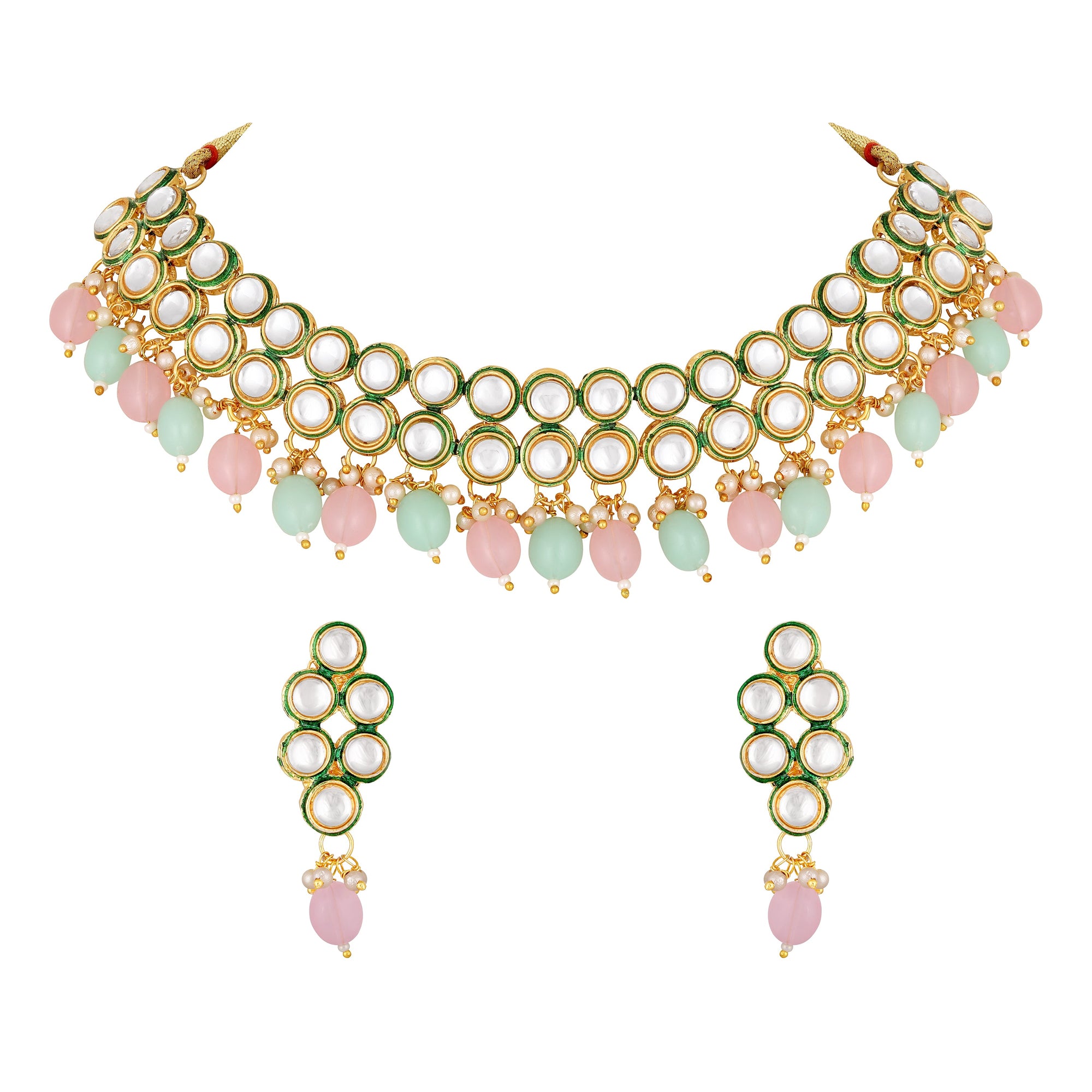 Meenakari Work Multicoloured Kundan Necklace Set