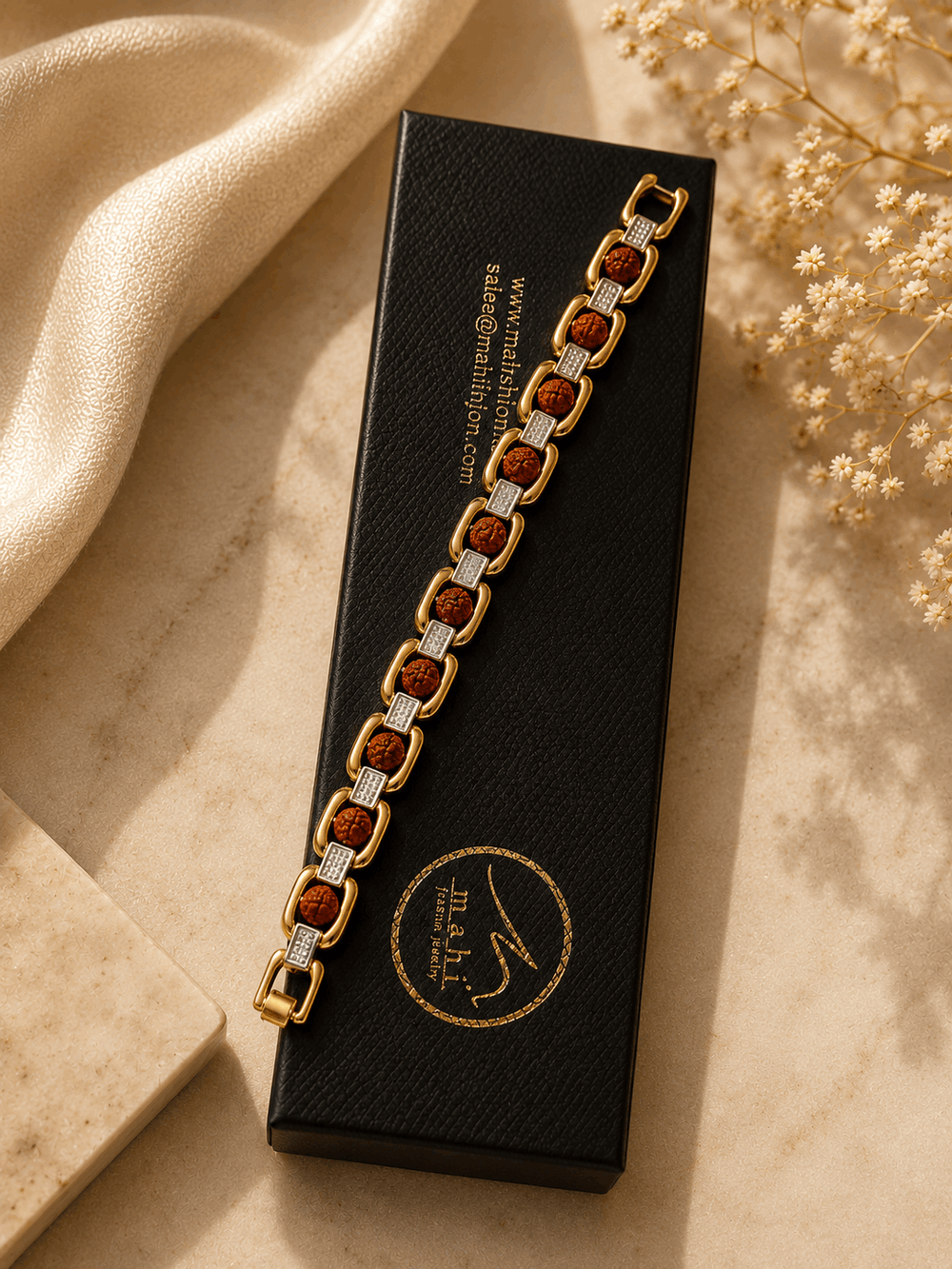 Rudraksha Gold Link Men Bracelet