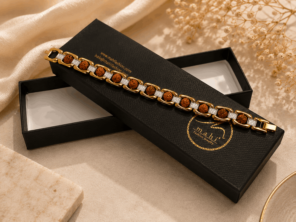 Rudraksha Gold Link Men Bracelet