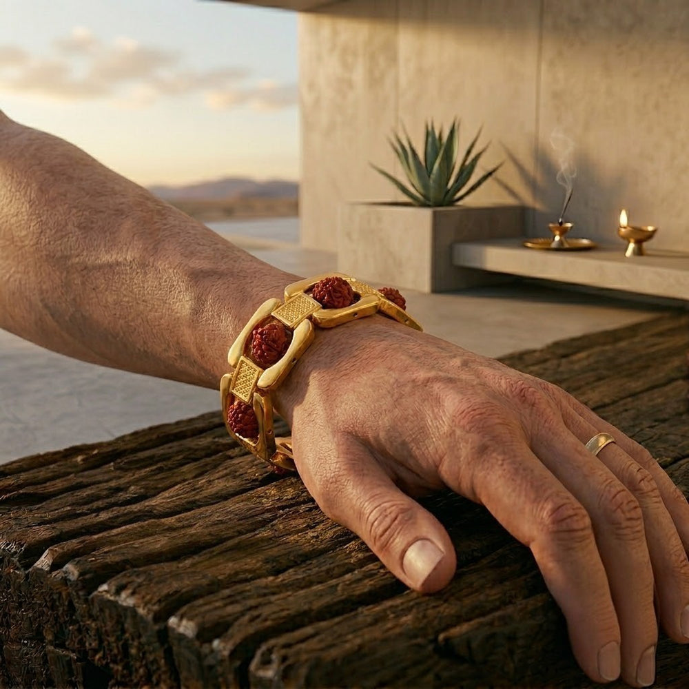 Rudraksha Gold Link Men Bracelet