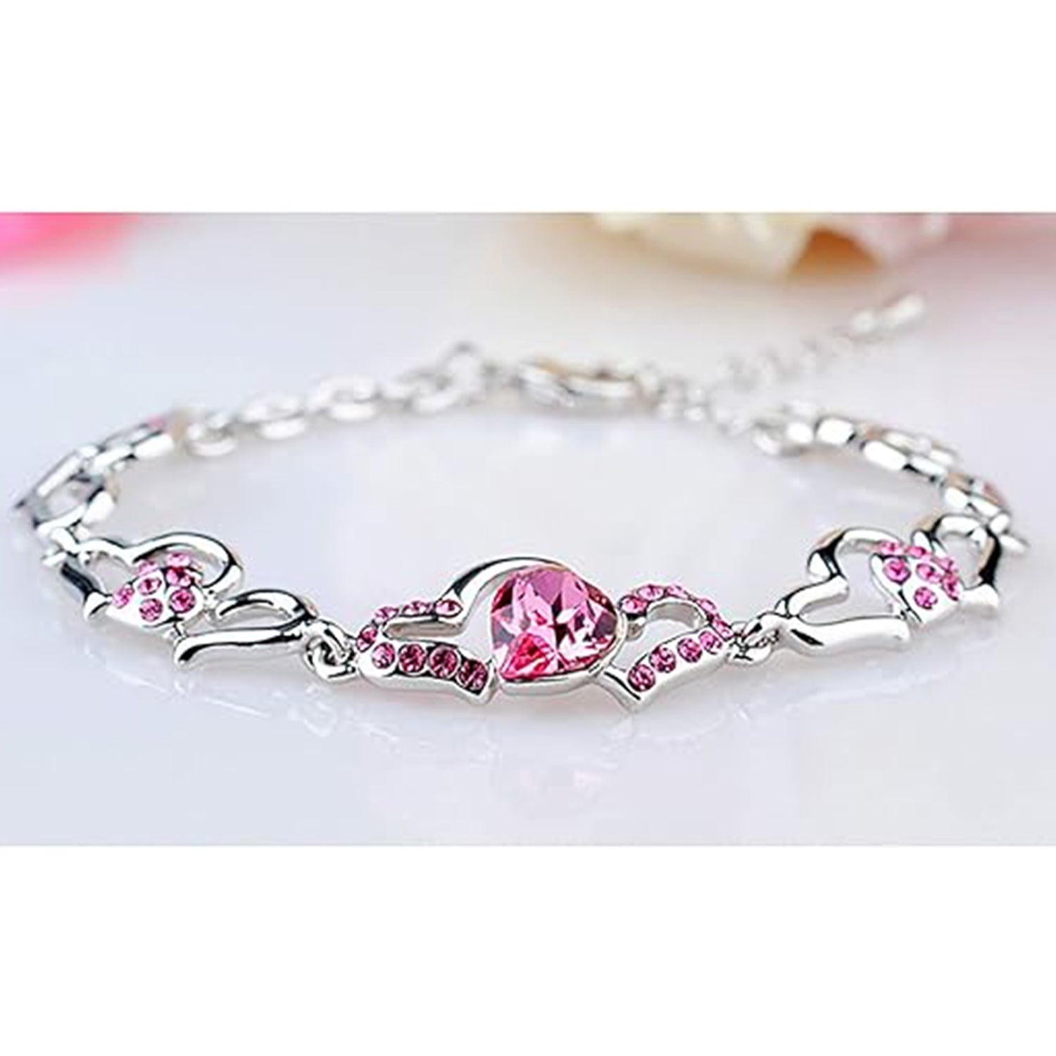 Lovely Heart Link Crystals Bracelet