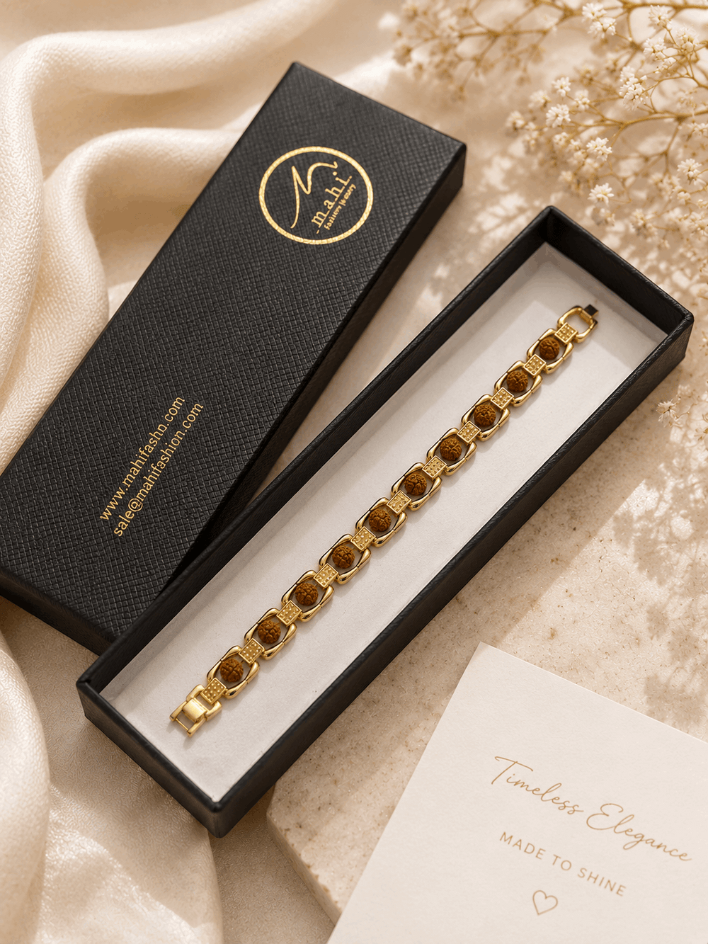 Rudraksha Gold Link Men Bracelet