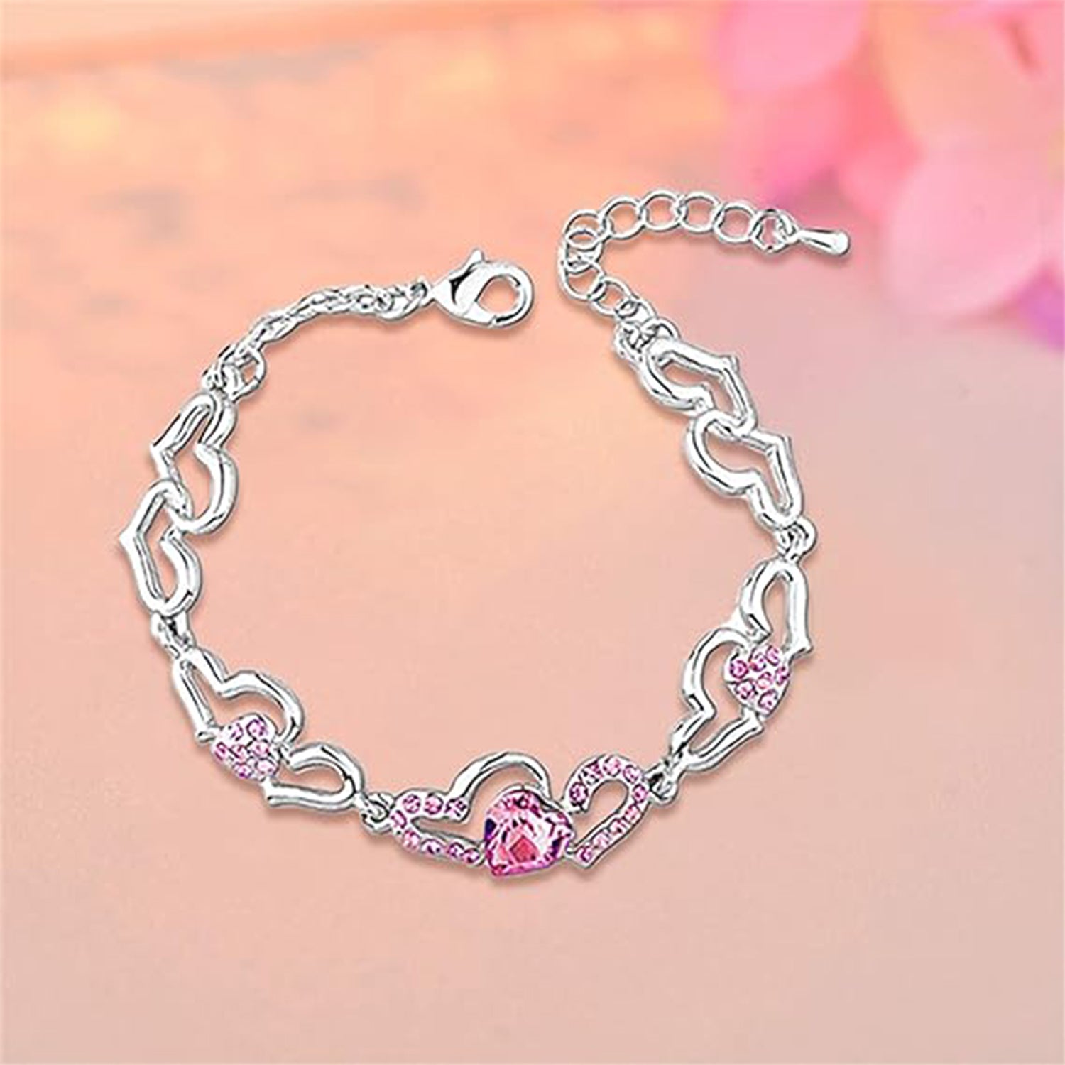 Lovely Heart Link Crystals Bracelet