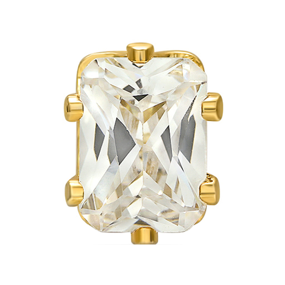White Rectangular Crystal Stud Mens Earrings