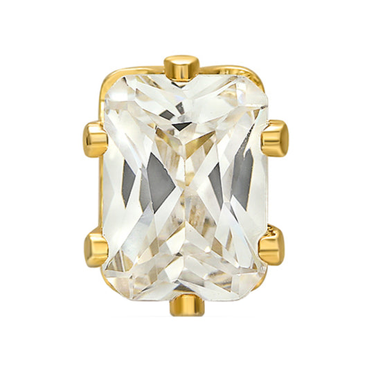 White Rectangular Crystal Stud Mens Earrings
