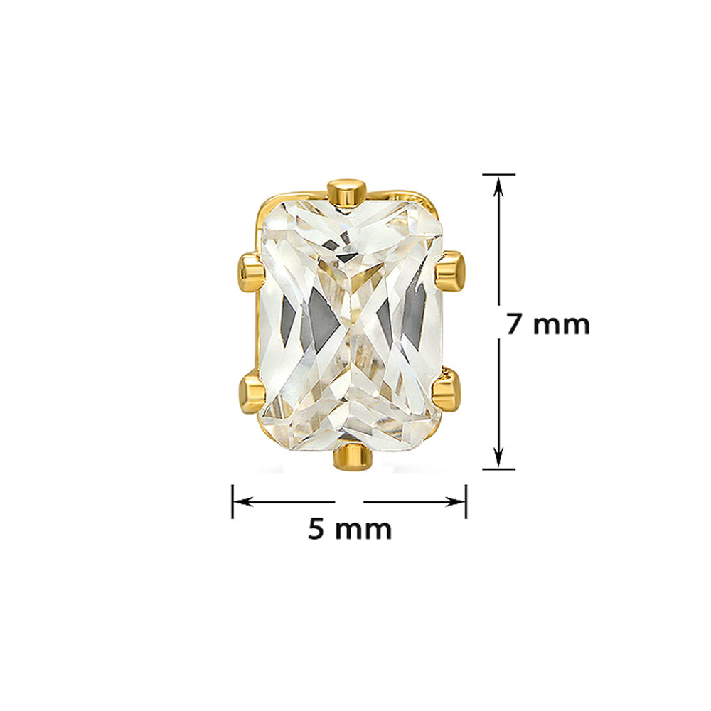White Rectangular Crystal Stud Mens Earrings