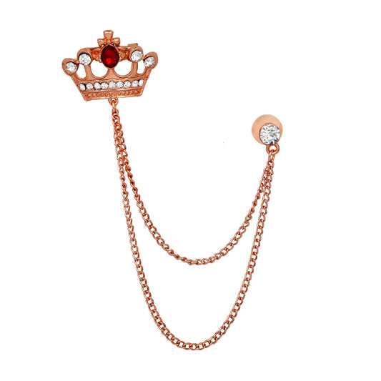 Men's Royal Crown Crystal Brooch with Chain
