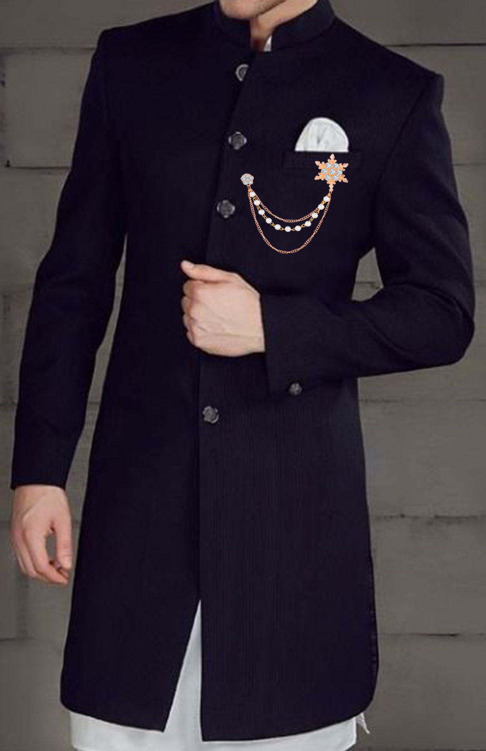Men's Eye Catching Stone Studded Snow Flake with Three Chain Pin Brooch