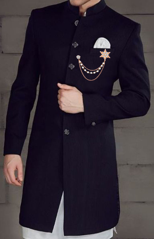 Men's Eye Catching Stone Studded Snow Flake with Three Chain Pin Brooch